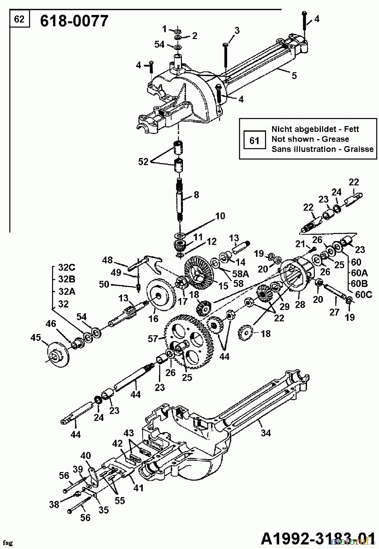  Columbia Lawn tractors 111/910 N 132-430E600  (1992) Gearbox 618-0077