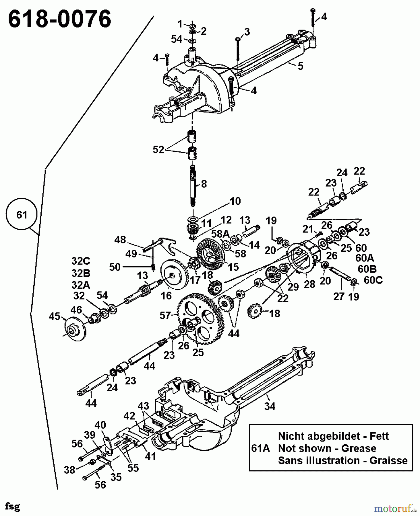  Columbia Lawn tractors 105/810 N 135B451D626  (1995) Gearbox 618-0076