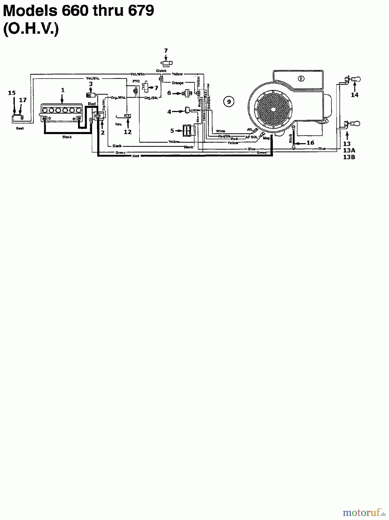  White Lawn tractors N 676 C 134N676C679  (1994) Wiring diagram for O.H.V.