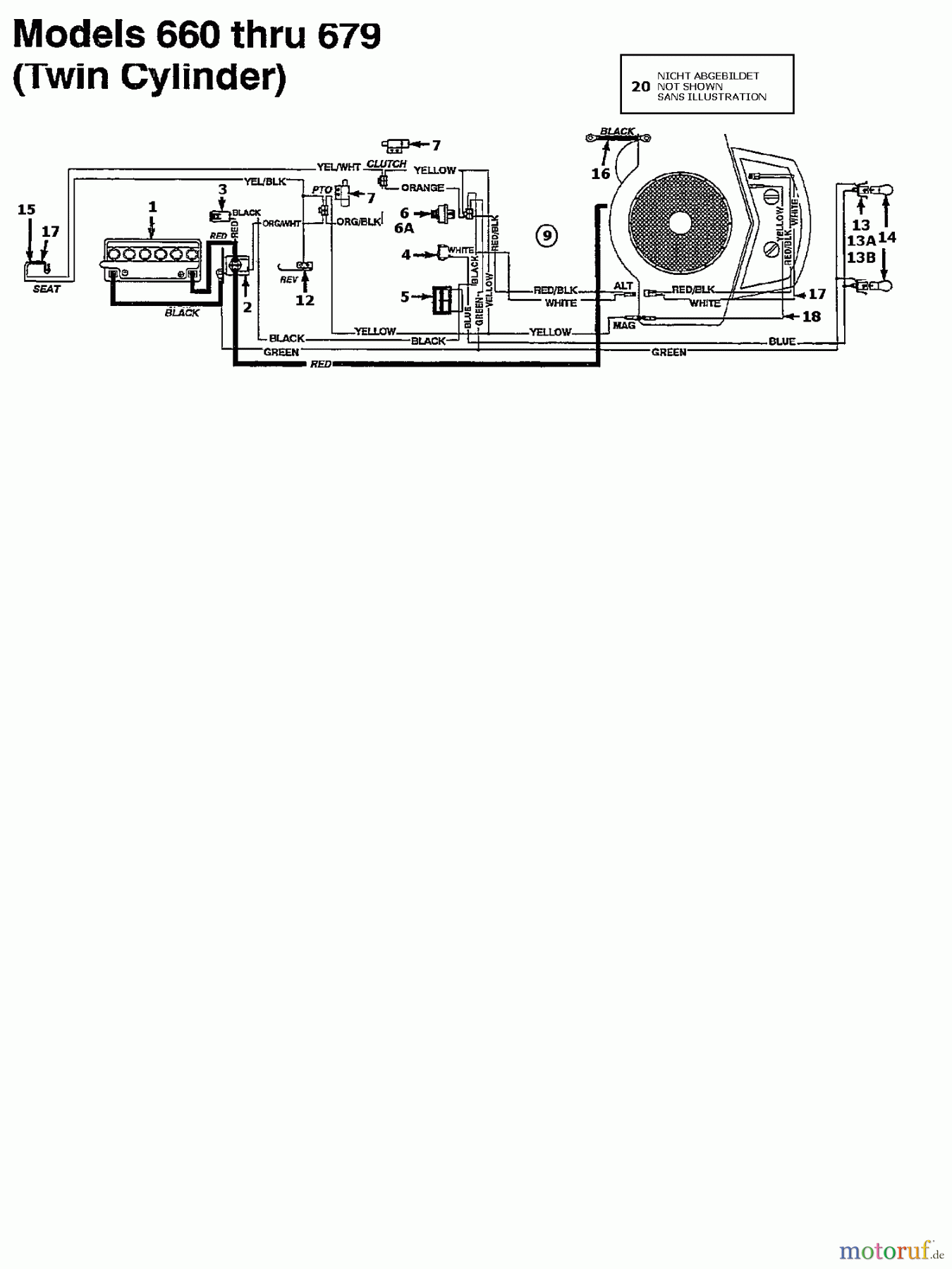  Agria Lawn tractors 4600/96 135K679F609  (1995) Wiring diagram twin cylinder