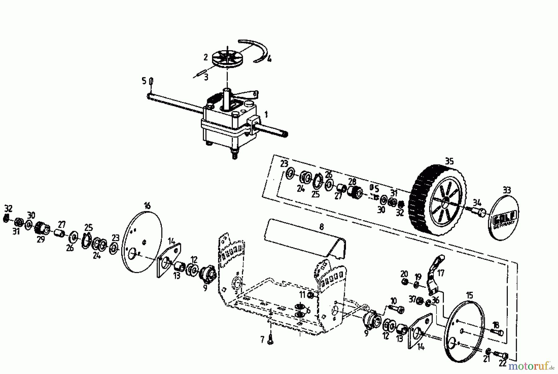  Golf Petrol mower self propelled BRL 04033.01  (1995) Gearbox, Wheels, Cutting hight adjustment