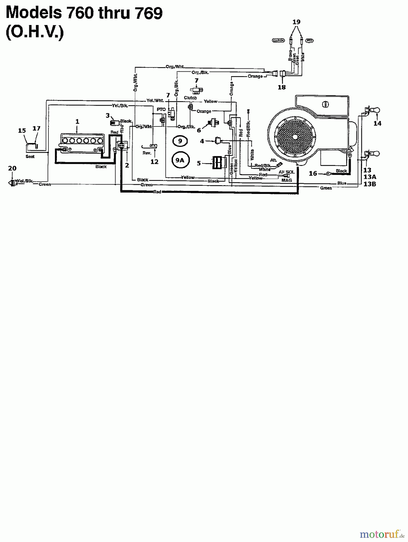  Raiffeisen Lawn tractors RMH 13/102 135N765N628  (1995) Wiring diagram for O.H.V.