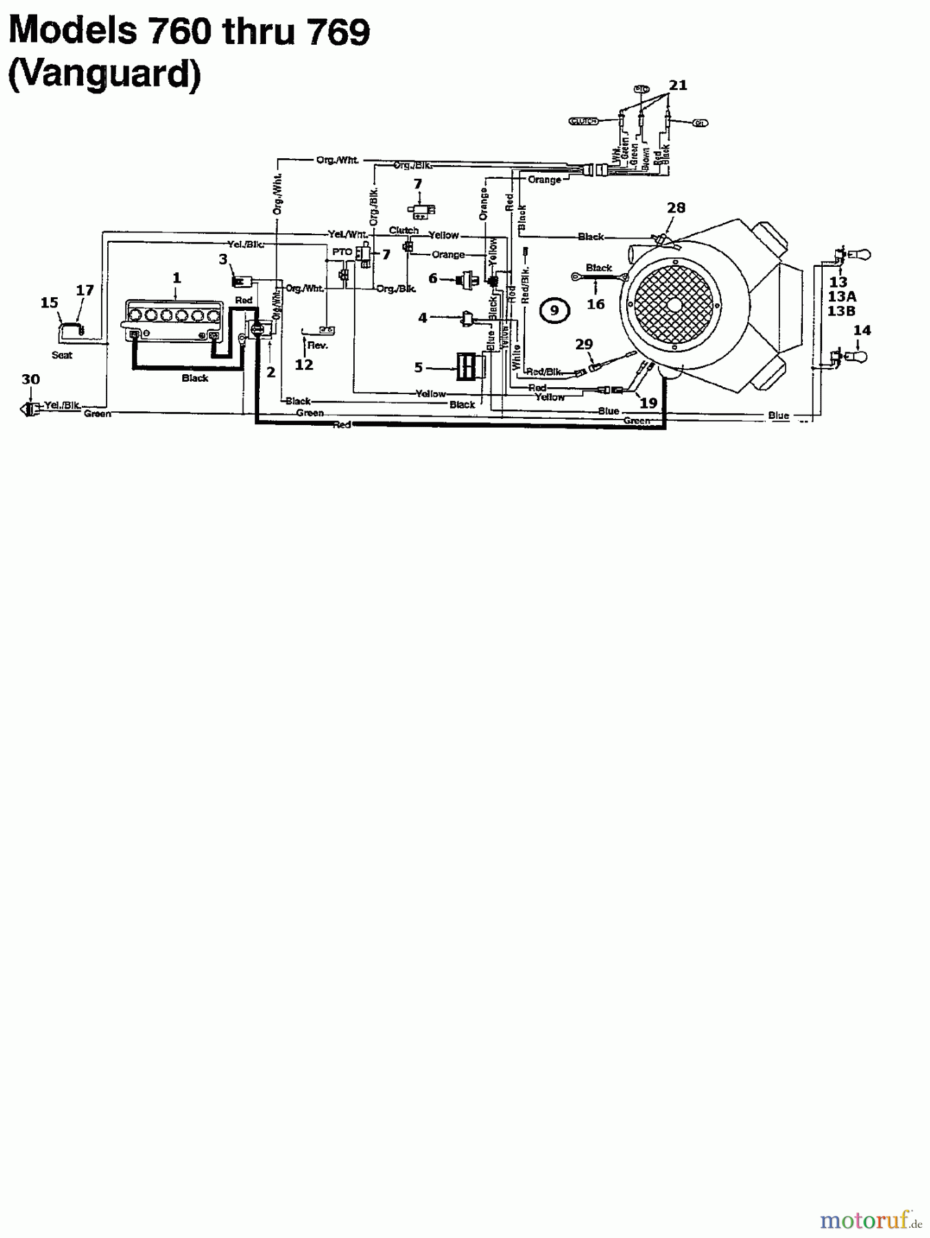  MTD Lawn tractors 125/102 134K765N678  (1994) Wiring diagram Vanguard
