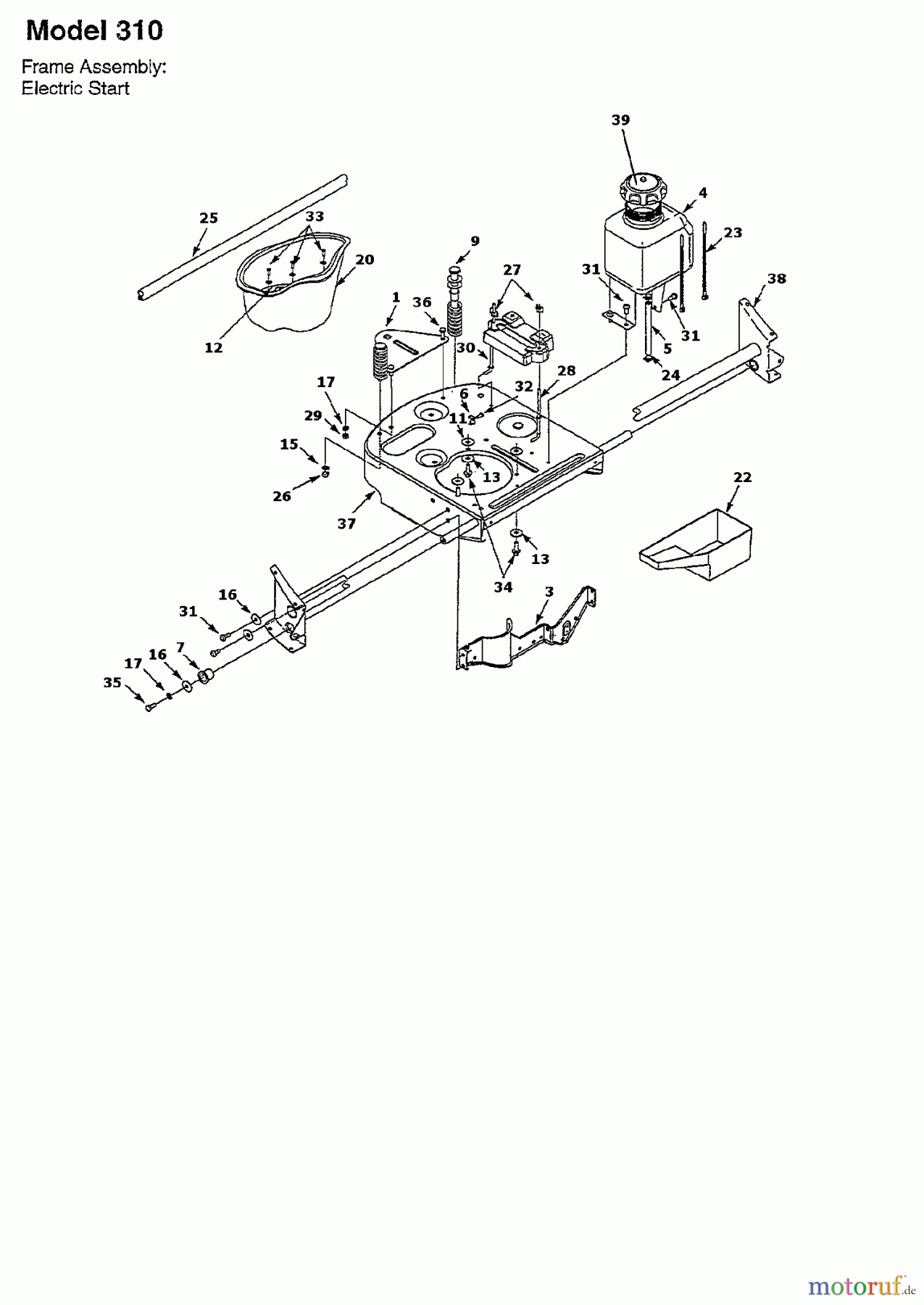  Yard-Man Lawn tractors Beetle 13A-310-643  (1997) Frame, Fuel tank