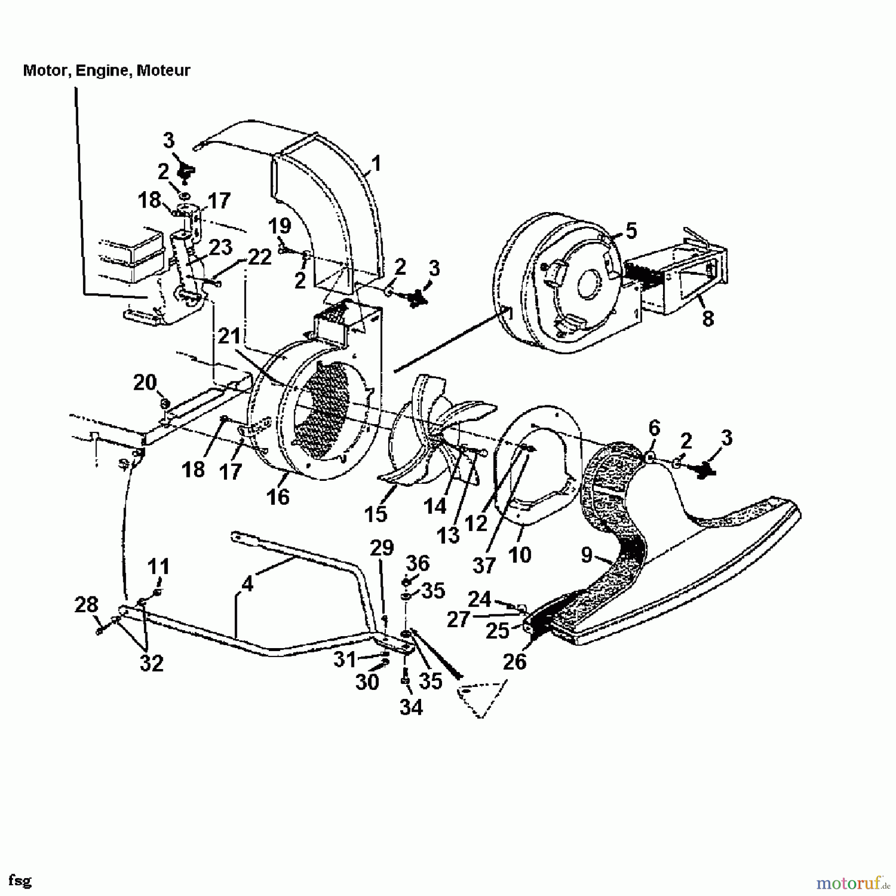  MTD Leaf blower, Blower vac 685 245-685-000  (1985) Nozzle, Hopper