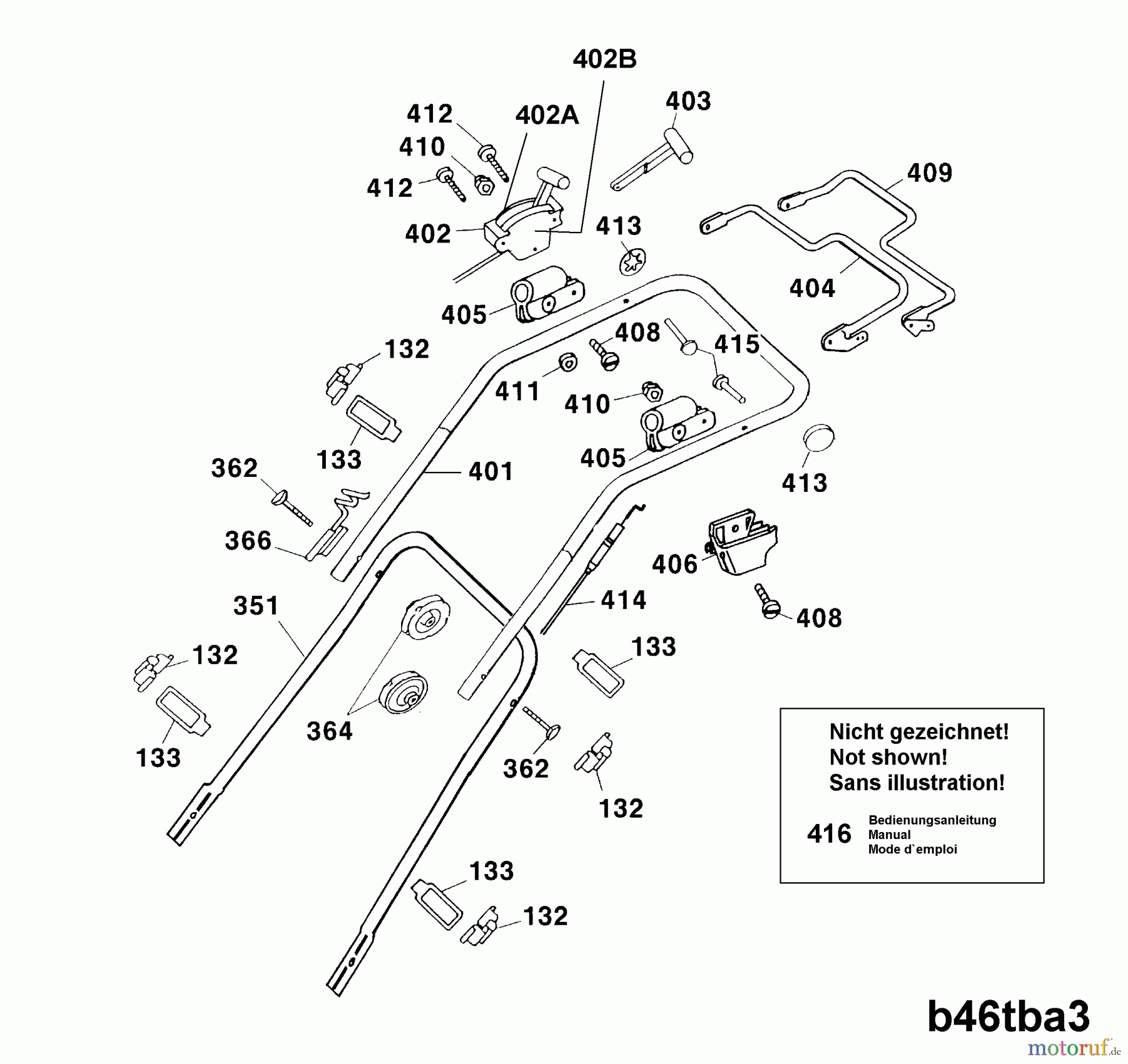  Wolf-Garten Petrol mower self propelled B 46 TBA 4606080 Series A  (2003) Handle