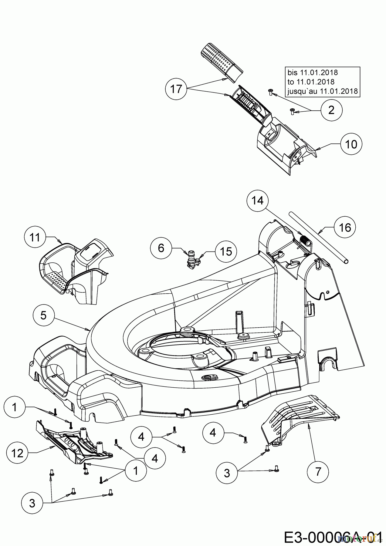  Cub Cadet Petrol mower self propelled XM2 DR46 12AQYADQ603  (2018) Rear baffle, Deck housing, Rod for rear flap, Side cover panels