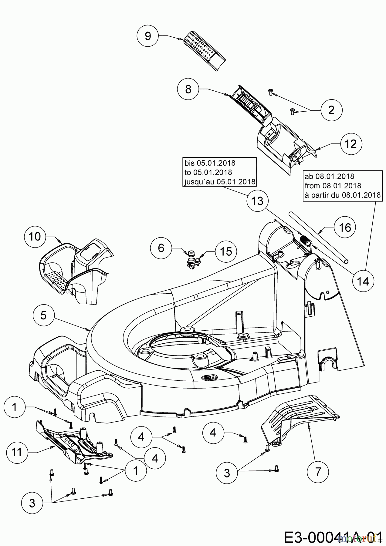  Cub Cadet Petrol mower self propelled XM2 ER53E 12ARZA9A603  (2018) Rear baffle, Deck housing, Rod for rear flap, Side cover panels