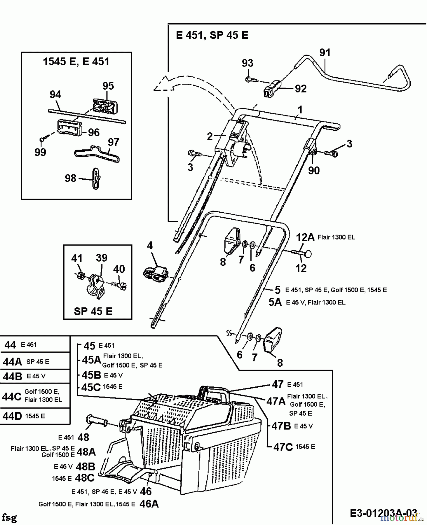  Golf Electric mower Flair 1300 EL 18A-T0F-648  (1998) Grass box, Handle