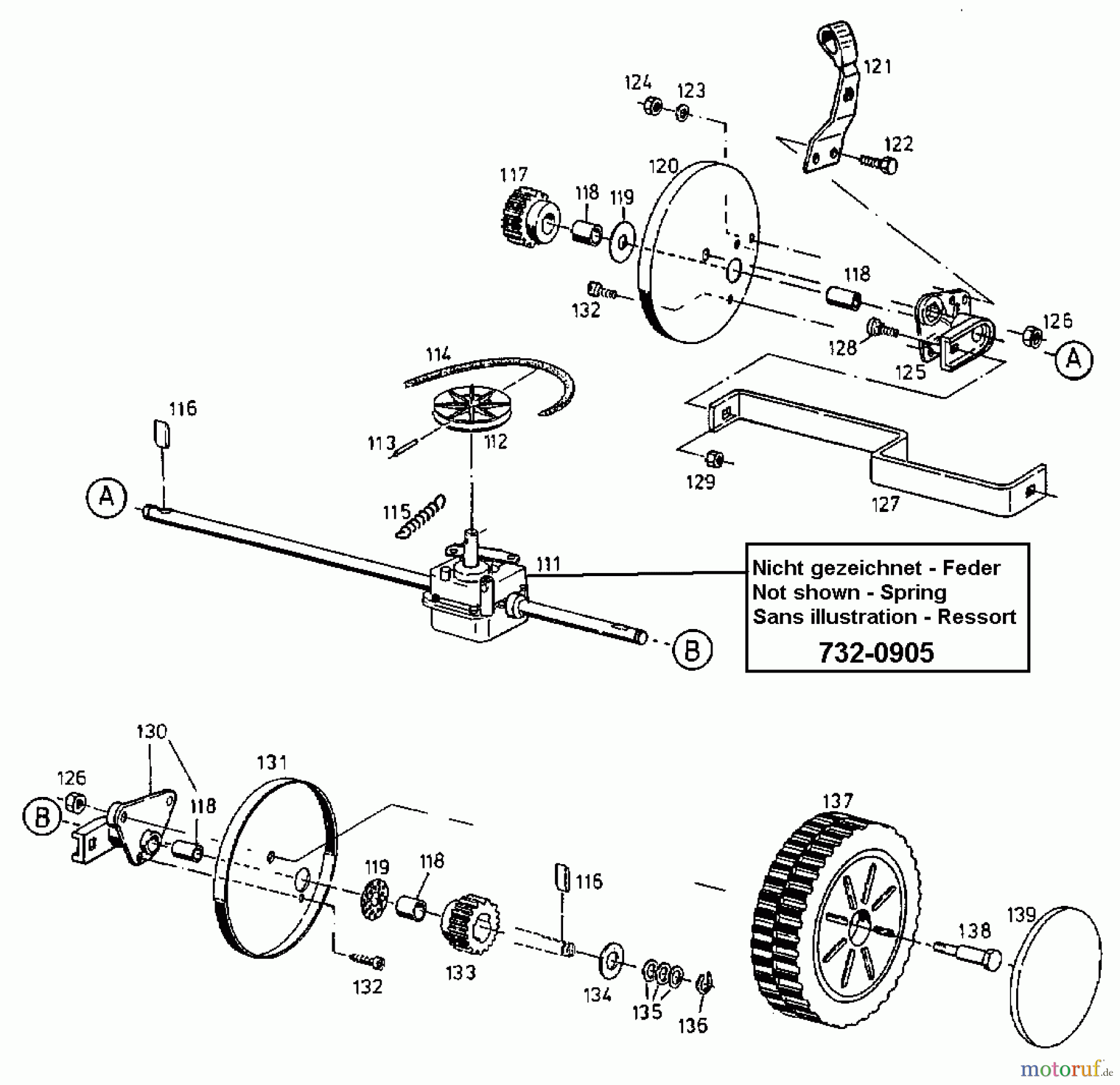  Floraself Petrol mower self propelled 4046 BLRE 12AET12Y668  (1998) Gearbox, Wheels