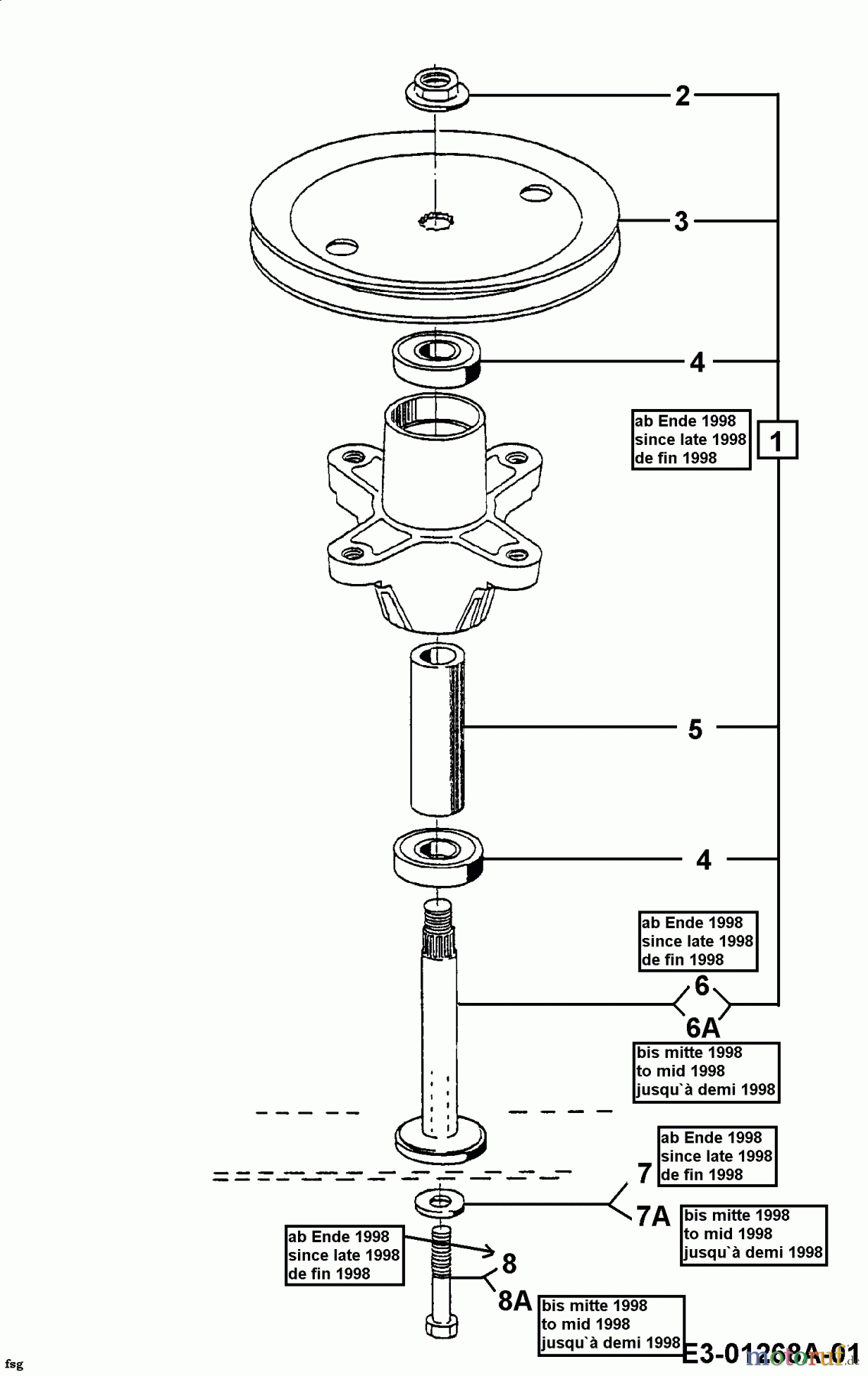  Mastercut Lawn tractors 125/76 13AL452A659  (1998) Spindle 618-0139