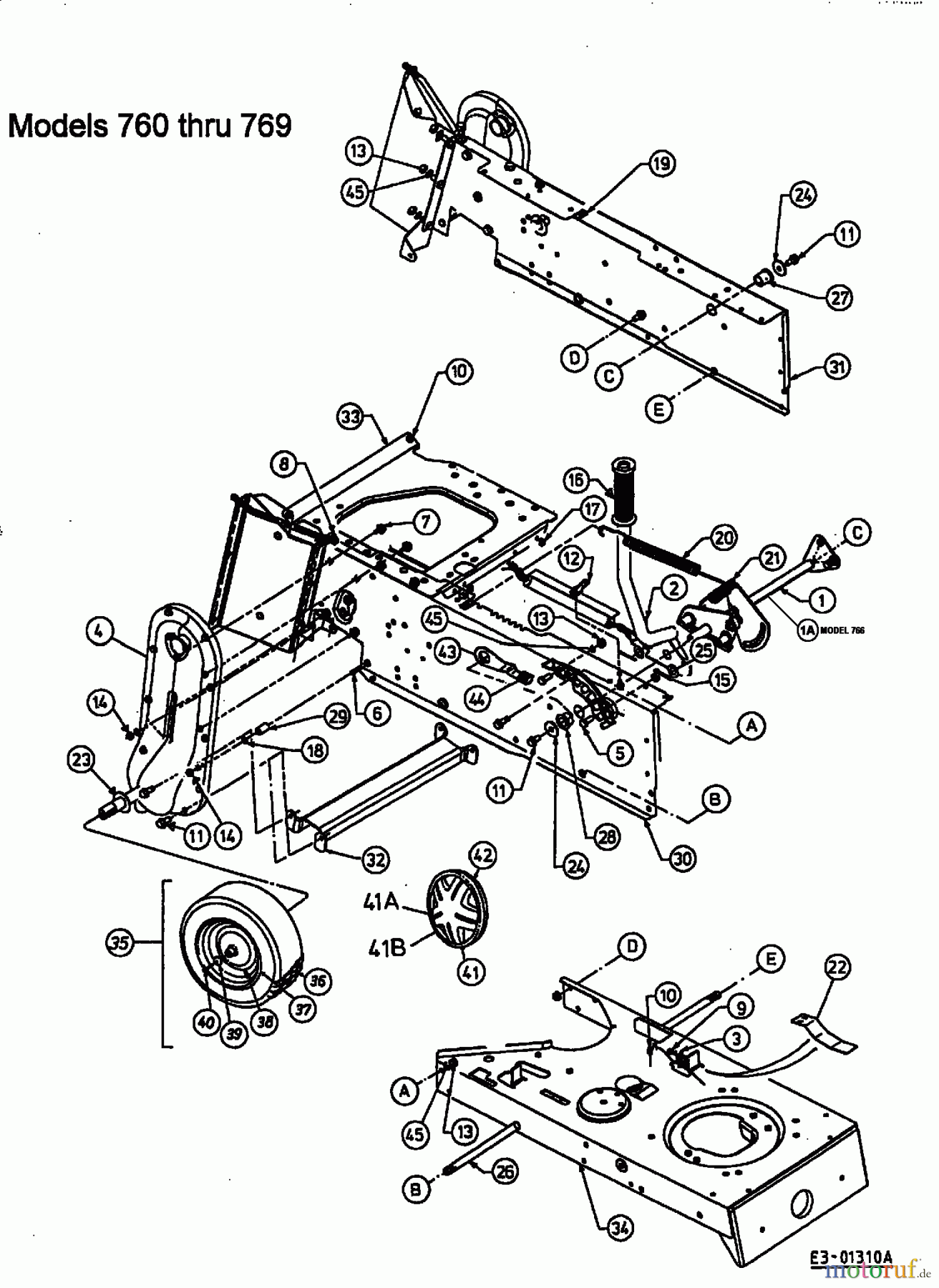  Lawnflite Lawn tractors 904 13BL765N611  (1998) Decklift,Rear frame, Rear wheels