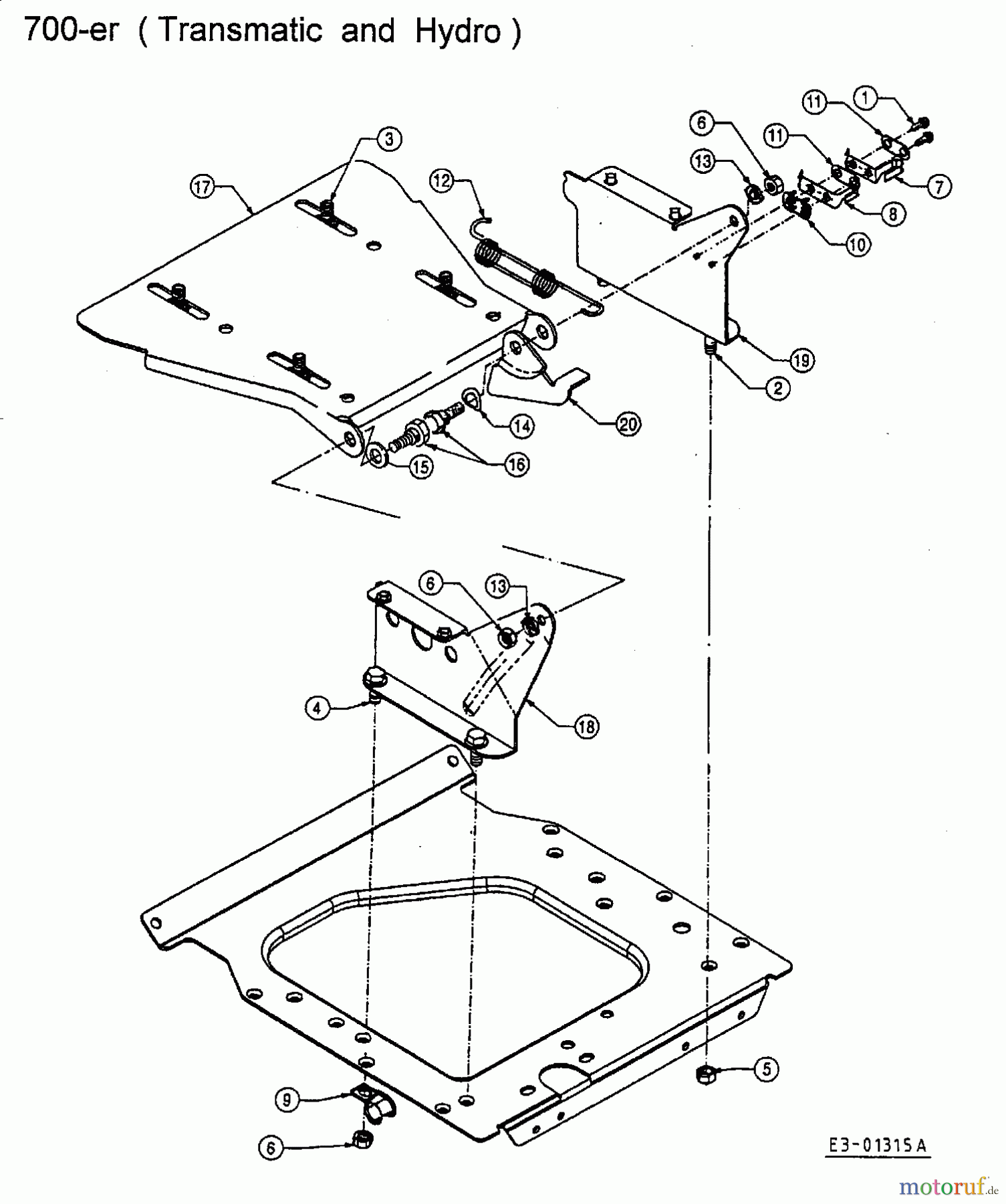  MTD Lawn tractors EH 155 13AD795N678  (1997) Seat bracket non adjustable