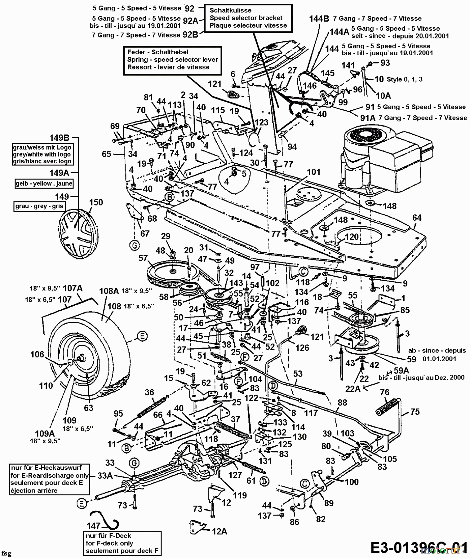  Yard-Man Lawn tractors TF 4130 13AA474F643  (2001) Drive system, Engine pulley, Pedal, Rear wheels