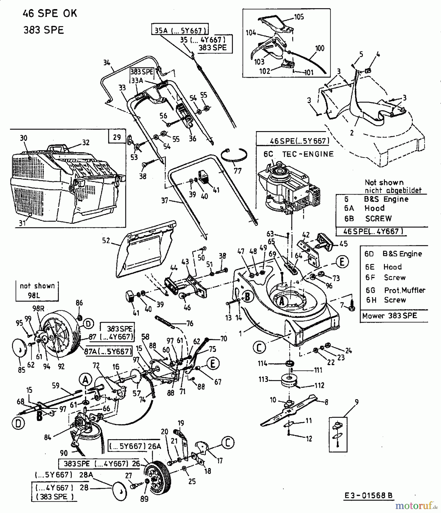  Lawnflite Petrol mower self propelled 383 SPE 12CE618K611  (2002) Basic machine