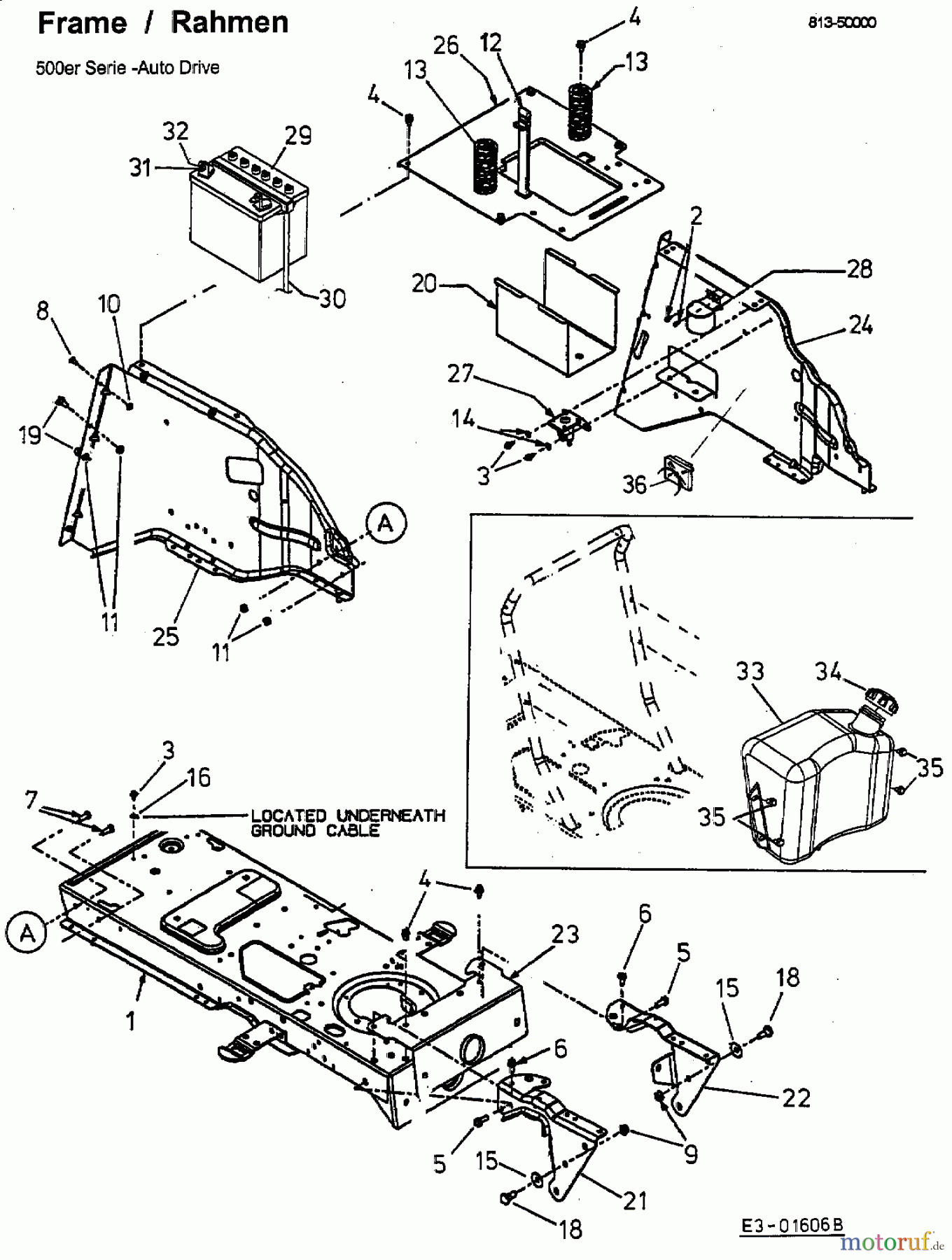  Gutbrod Lawn tractors GLX 107 SALK 13BI506G690  (2003) Battery, Frame, Fuel tank