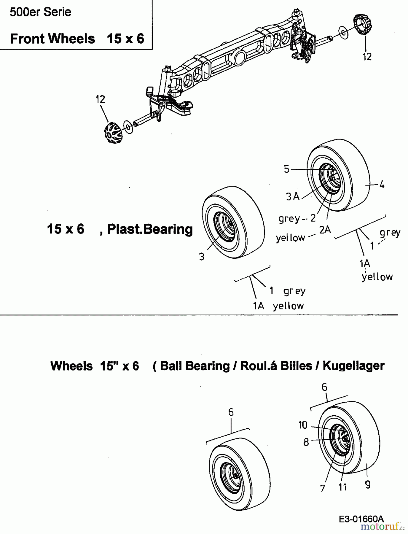  Gutbrod Lawn tractors GLX 107 SAL 13AE506G690  (2002) Front wheel 15x6, Plast.Bearing/Ball bearing