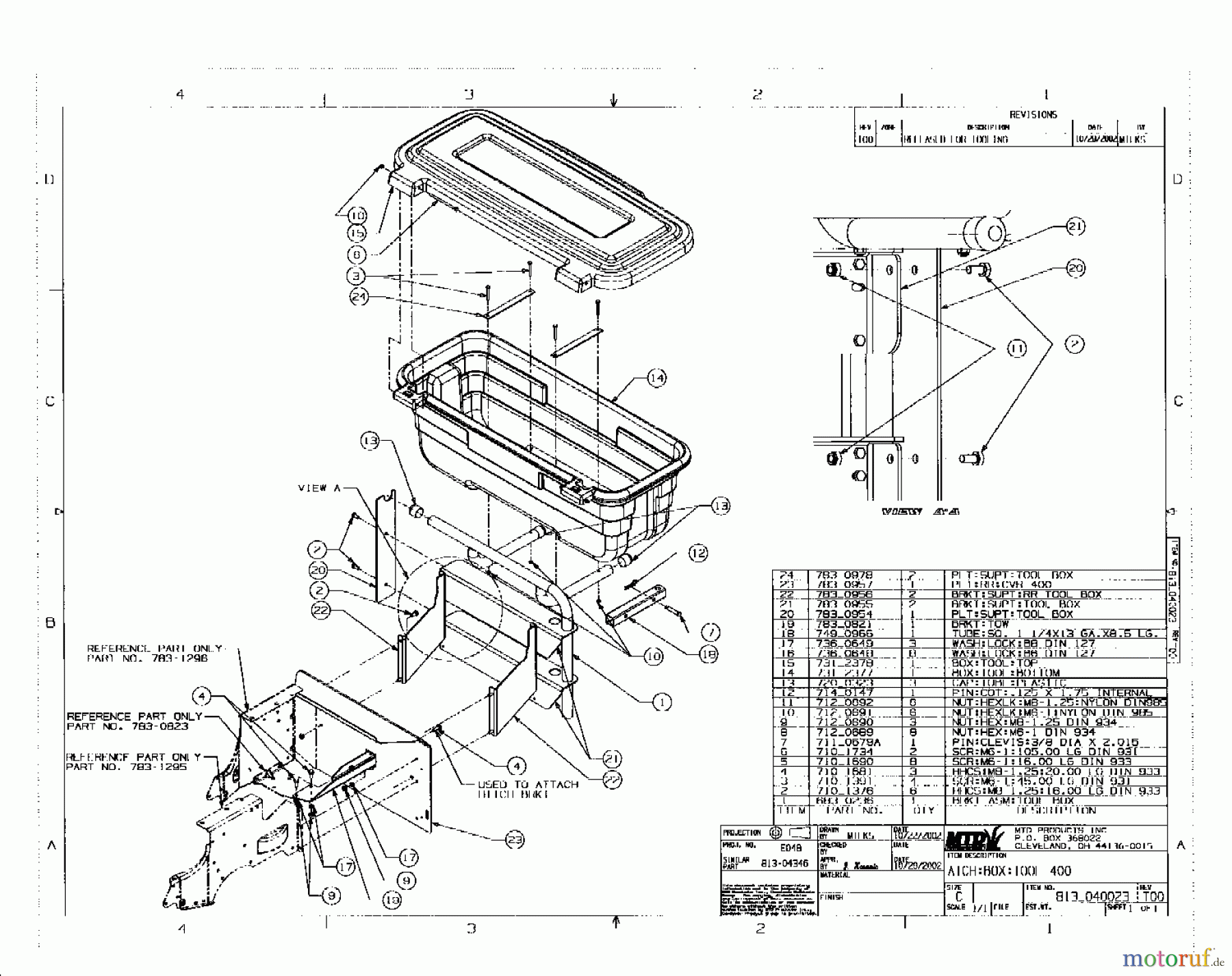  MTD untill 2011 Lawn tractors B/115 13AC458D678  (2003) Tool box