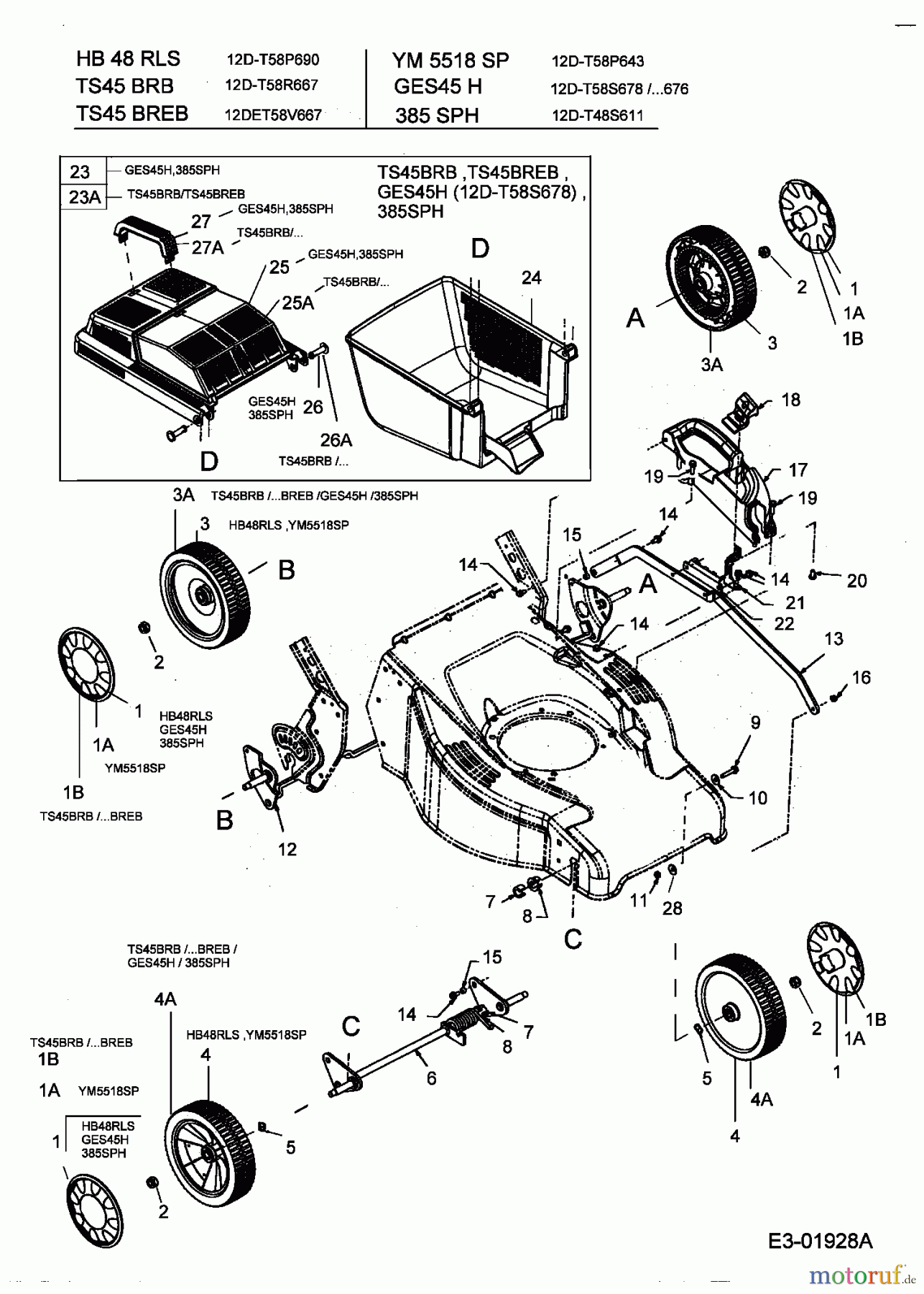  Lawnflite Petrol mower self propelled 385 SPH 12D-T48S611  (2004) Grass box, Wheels, Cutting hight adjustment
