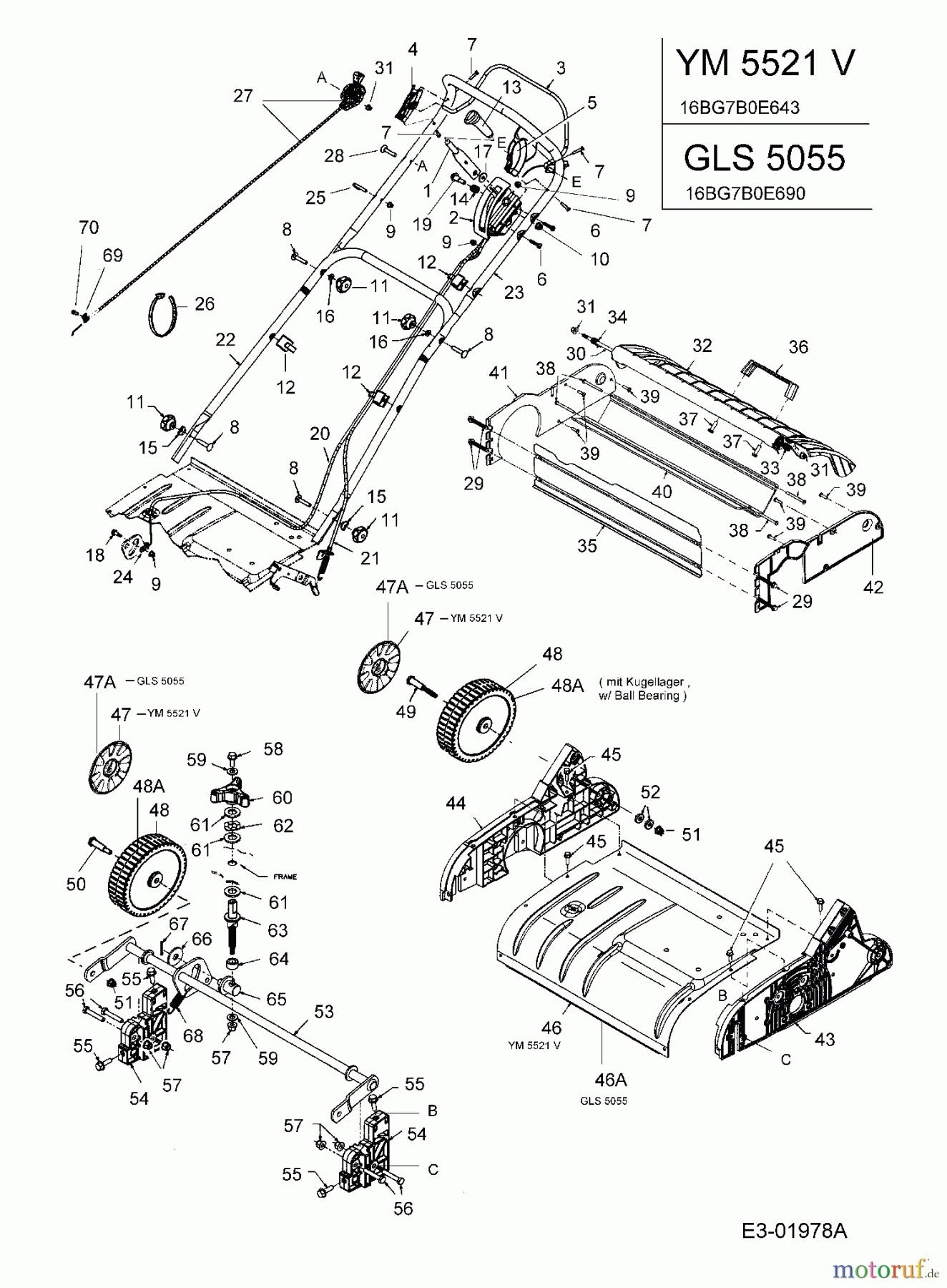  Yard-Man Petrol verticutter YM 5521 V 16BG7B0E643  (2005) Handle, Height adjustment, Wheels