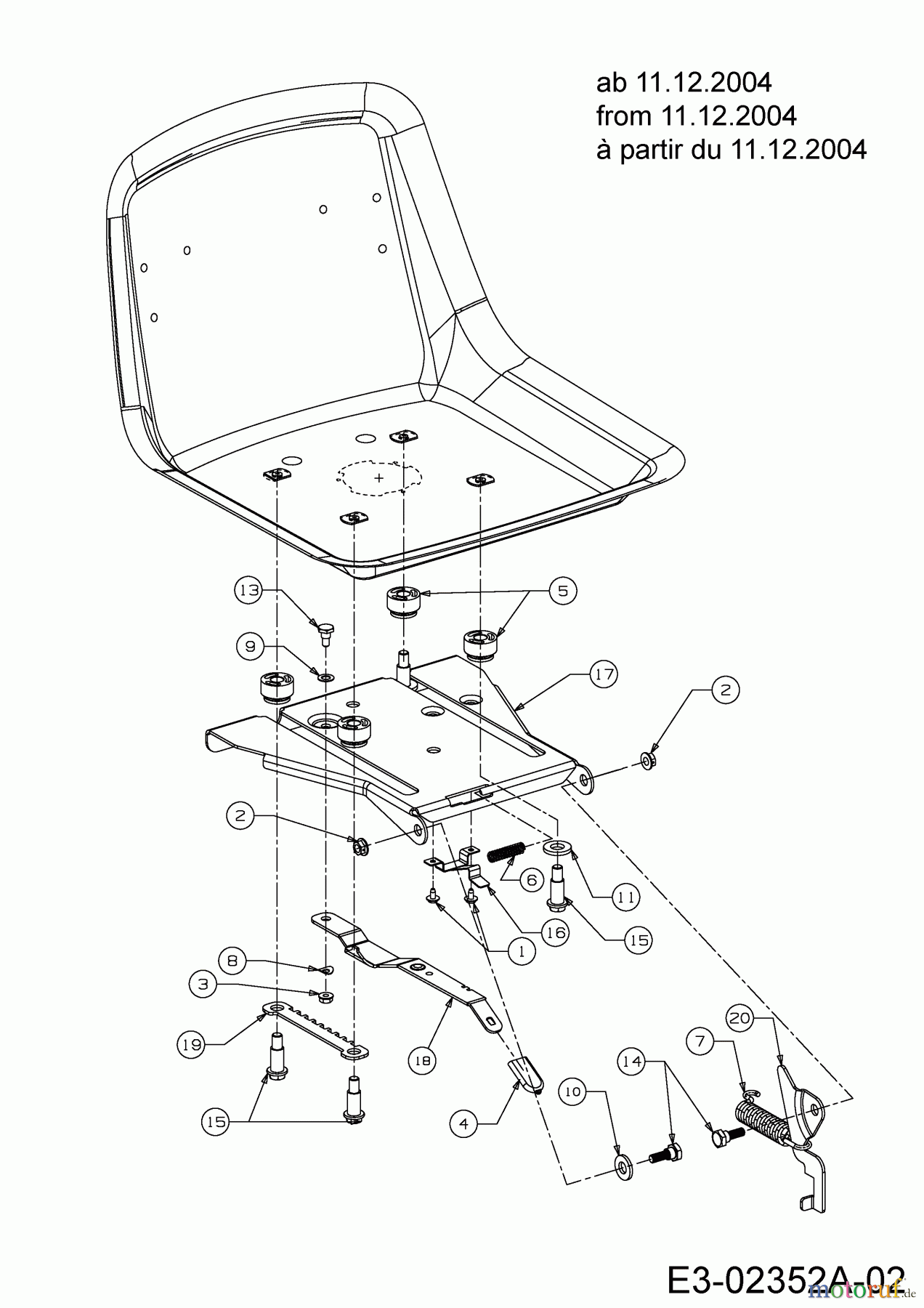  Cub Cadet Lawn tractors CC 1020 RD 13AE51CN603  (2005) Seat bracket from 11.12.2004