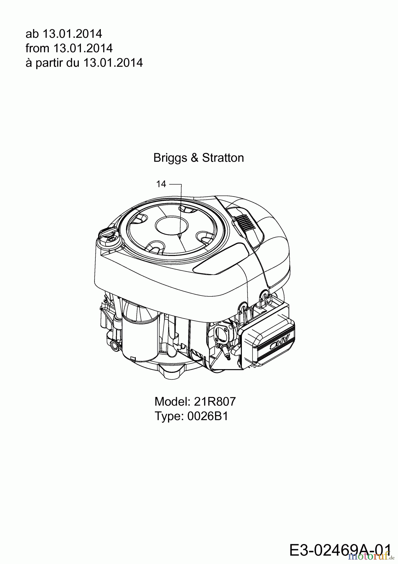  Blisar Lawn tractors GE 130 13HH763E607  (2014) Engine Briggs&Stratton from 13.01.2014