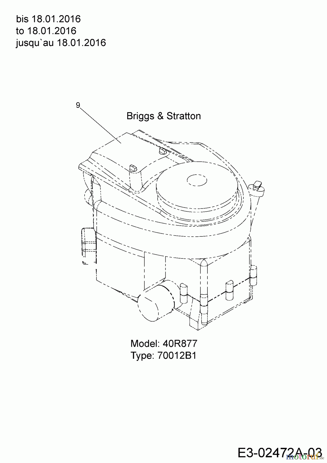  Blisar Lawn tractors GN 222 13HU763N607  (2016) Engine Briggs & Stratton to 18.01.2016