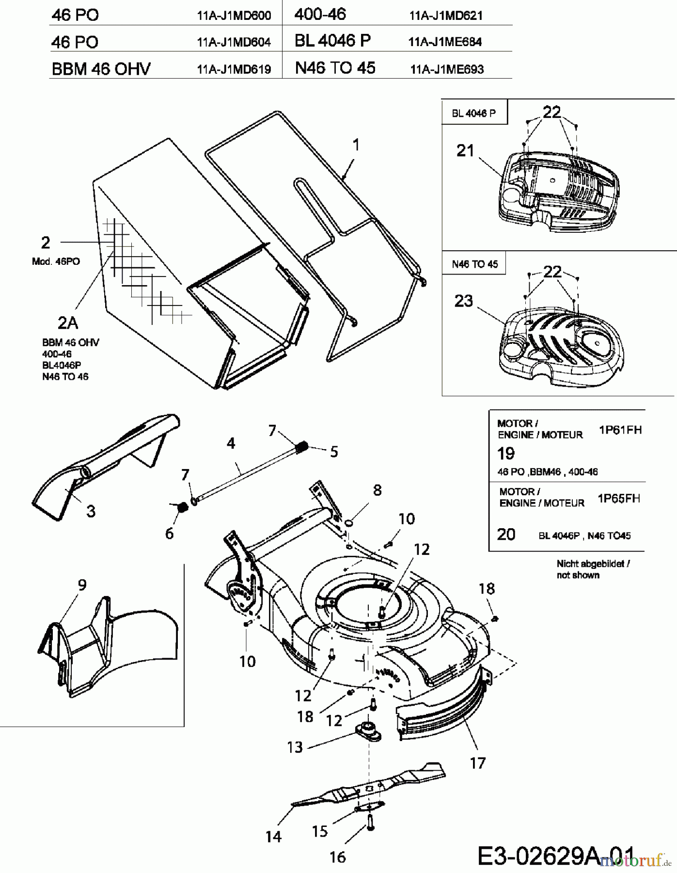  Hanseatic Petrol mower 400-46 11A-J1MD621  (2006) Grass bag, Blade, Engine