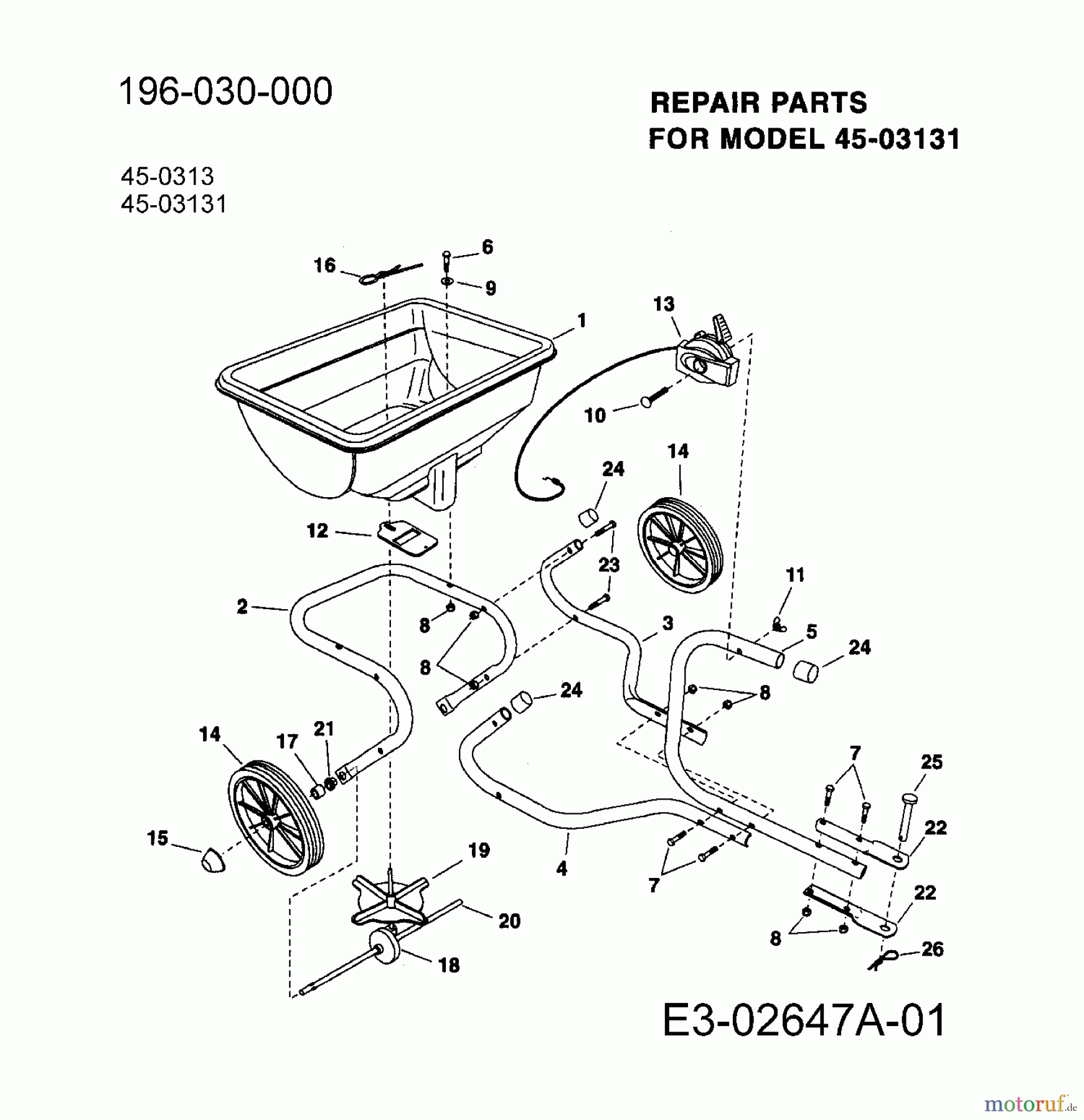  MTD Accessories Accessories garden and lawn tractors Spreader 45-0313  (196-030-000) 196-030-000  (2006) Spreader