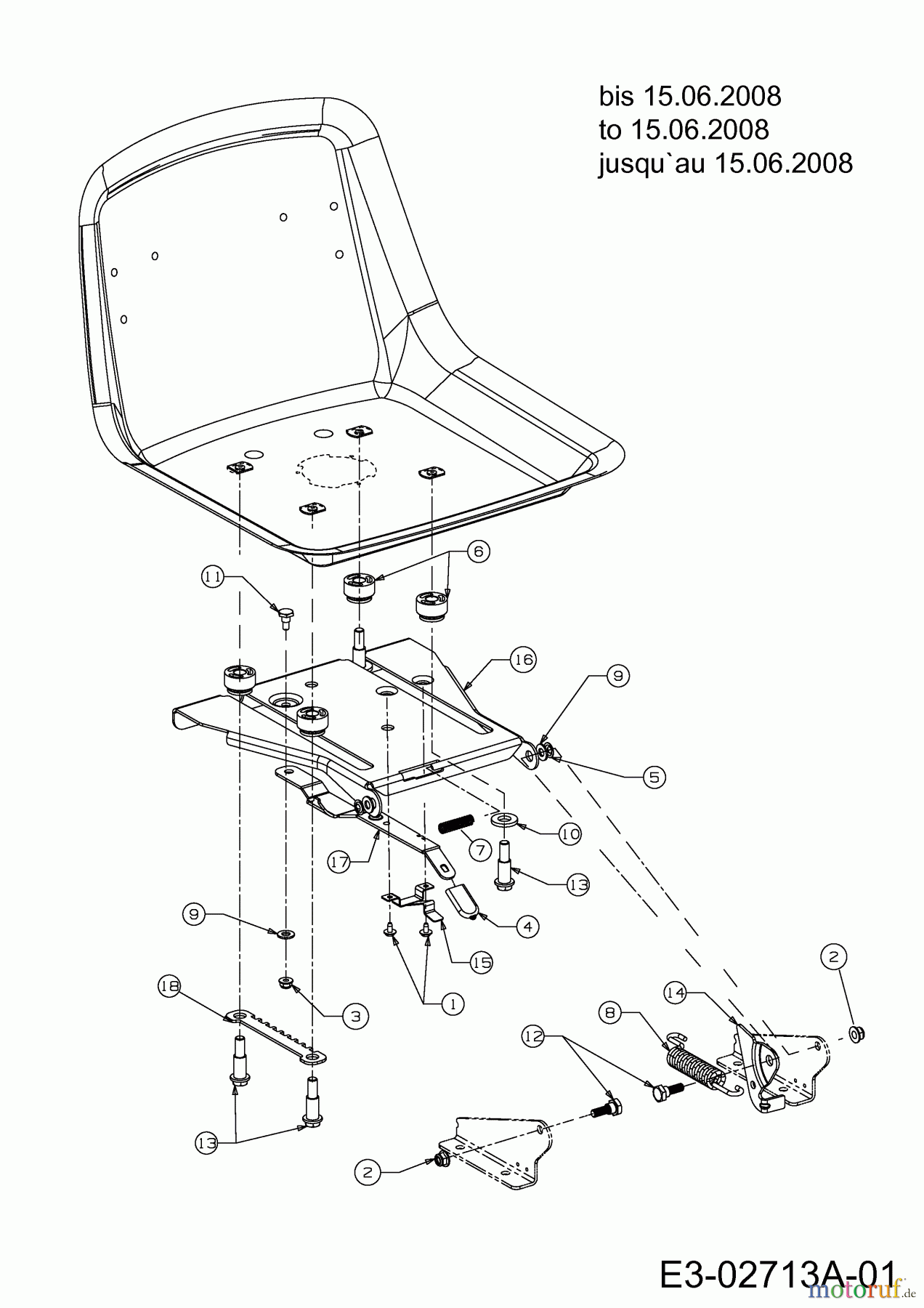  MTD Lawn tractors Platinum SD 20/107 H 13AP793G686  (2008) Seat bracket to 15.06.2008