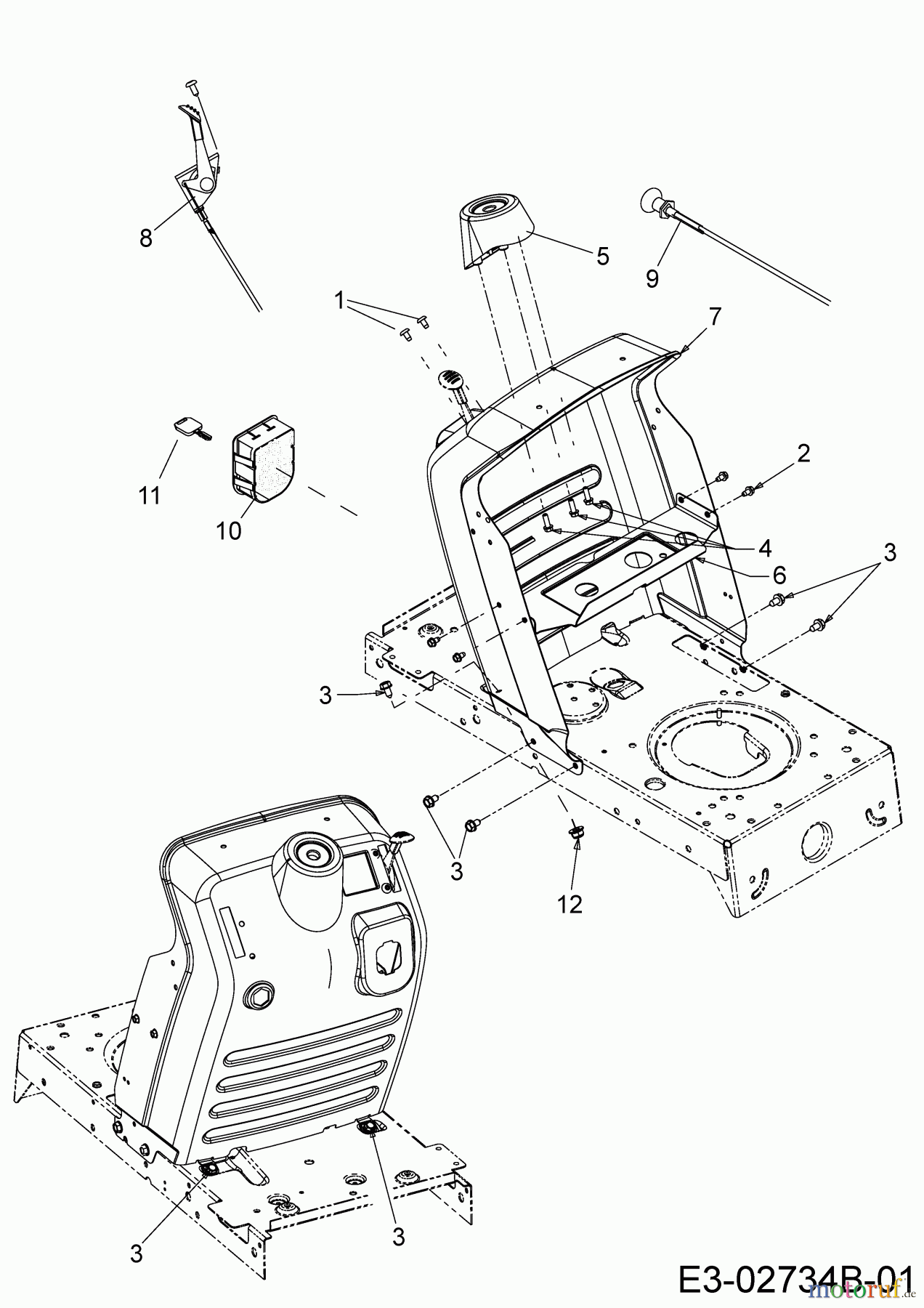  Oleo-Mac Lawn tractors Polo 97/13.5 T 13AH779F636  (2007) Dashboard, Choke control, Throttle cable, Ignition switch