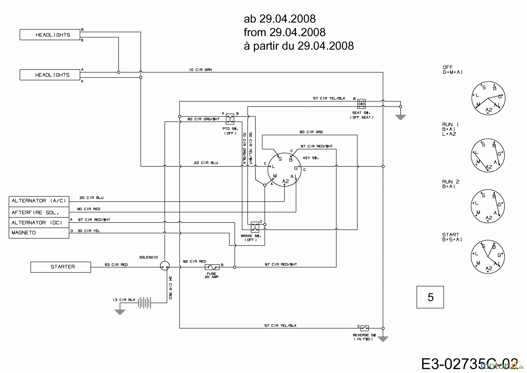  Hagro Lawn tractors RS 175/107 13AN778G607  (2009) Wiring diagram from 29.04.2008