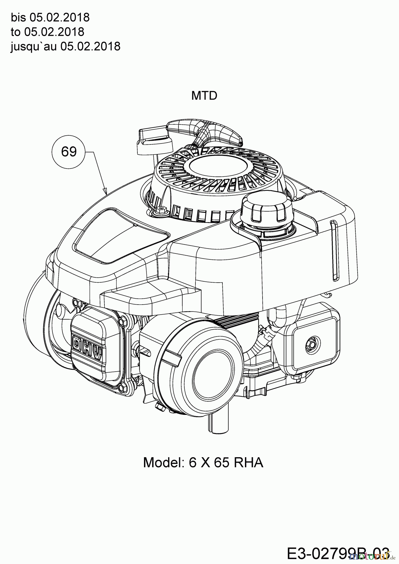  WOLF-Garten Expert Petrol mower self propelled Expert 46 W ES SP 12ACYAS7650  (2018) Engine MTD to 05.02.2018