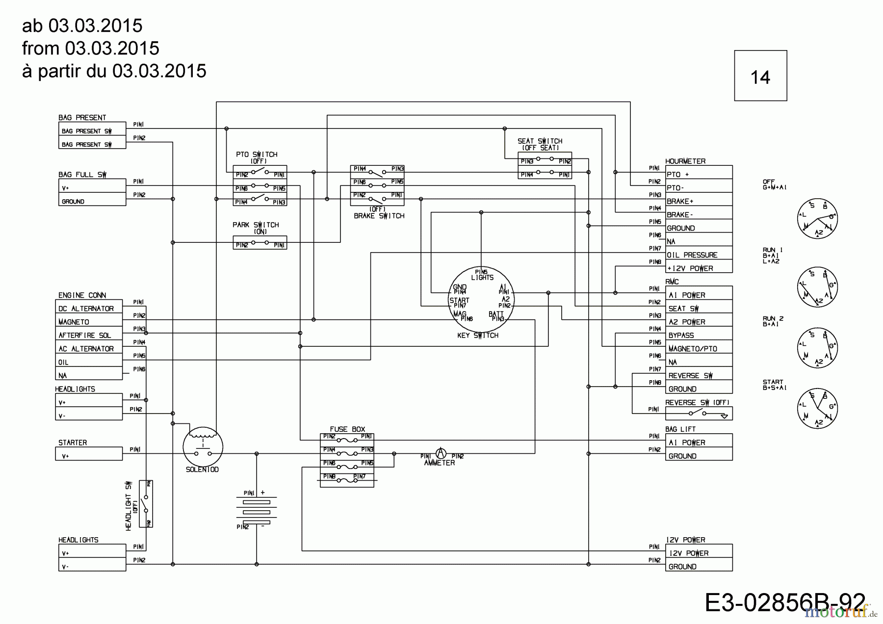  Gartenland Lawn tractors GL 15.5/92 H 13HM99GE640  (2015) Wiring diagram from 03.03.2015