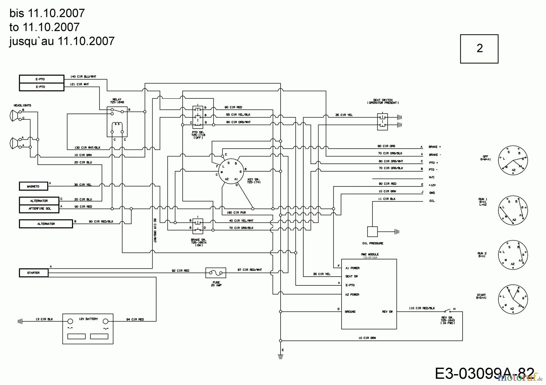  Cub Cadet Garden tractors GT 1225 14AI13CP603  (2008) Wiring diagram to 10.01.2007