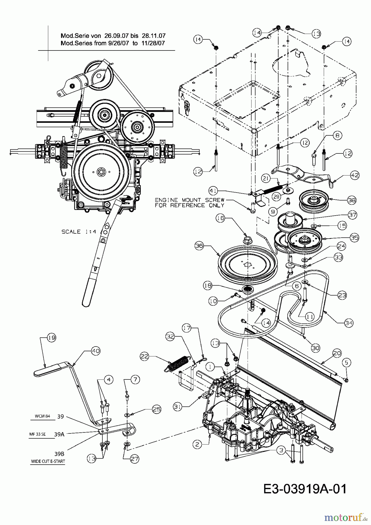  Cub Cadet Petrol mower self propelled Wide Cut E-Start 12AE764U603  (2008) Drive system to 28.11.2007