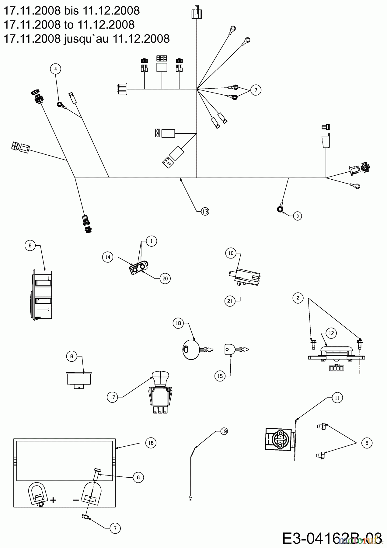  Cub Cadet Zero Turn FMZ 50 17BI4BFP603  (2009) Electric parts from 17.11.2008 to 11.12.2008