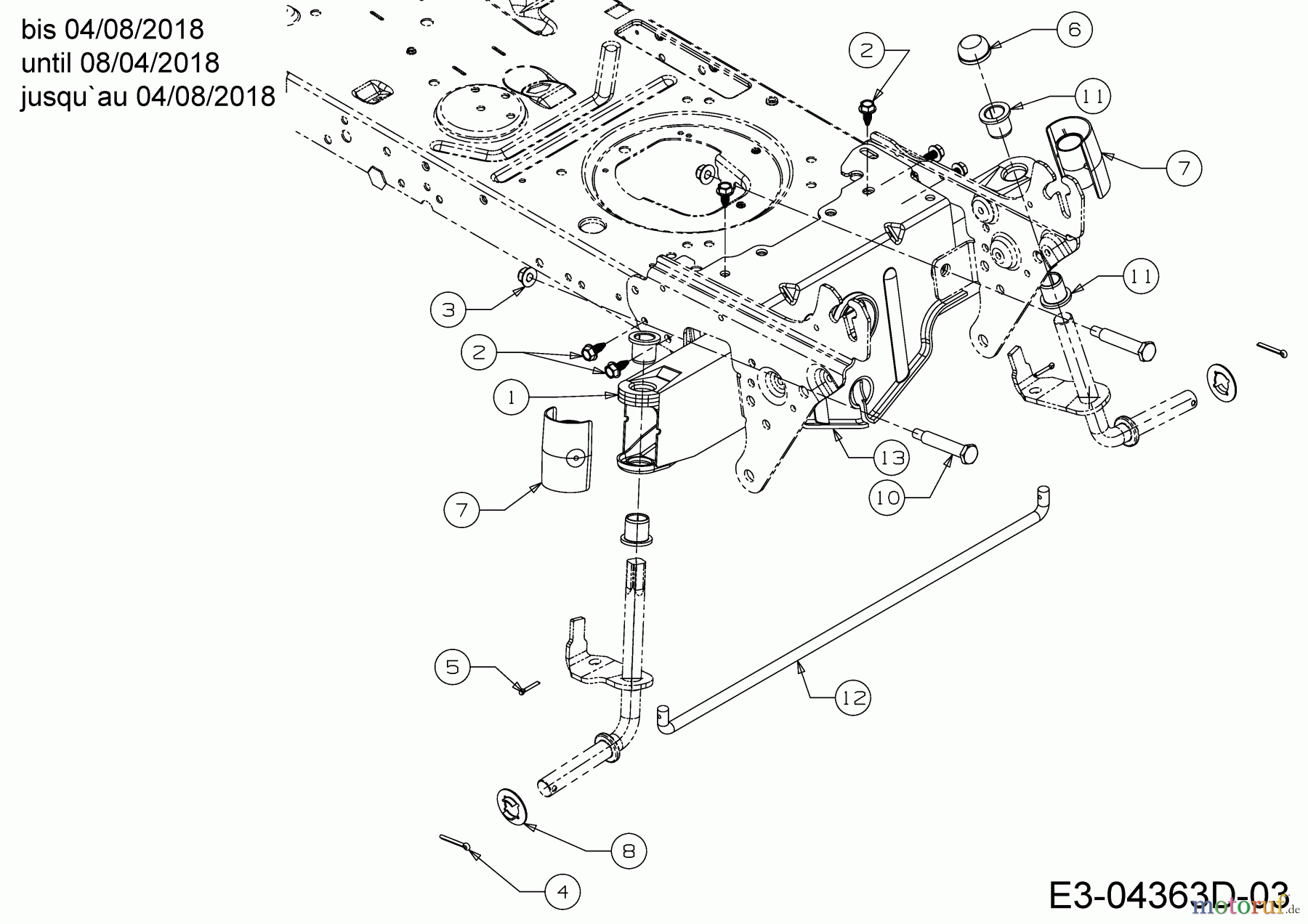  WOLF-Garten Expert Lawn tractors E 13/96 T 13H2765F650  (2018) Front axle til 08/04/2018