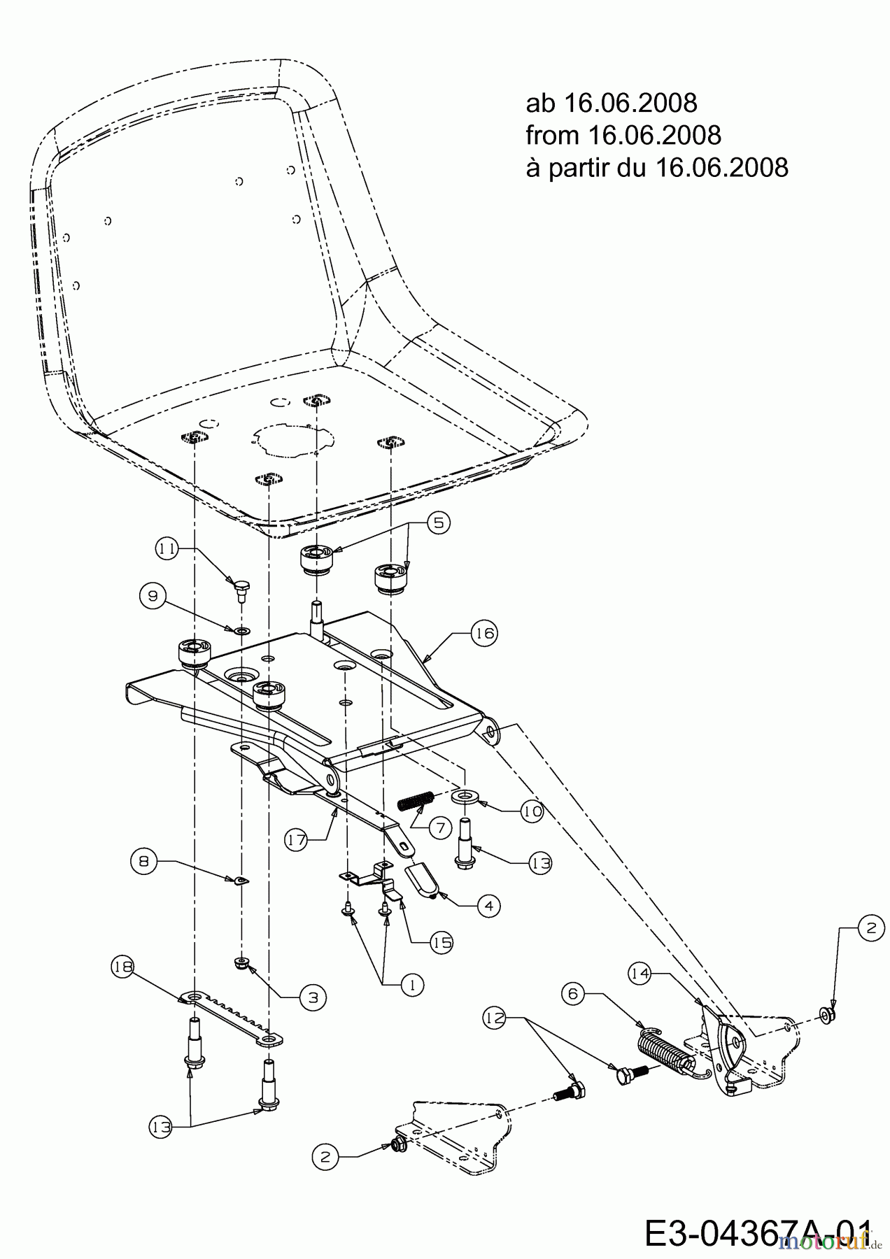  MTD untill 2011 Lawn tractors Platinum SD 20/107 H 13AP793G686  (2008) Seat bracket from 01.04.2008