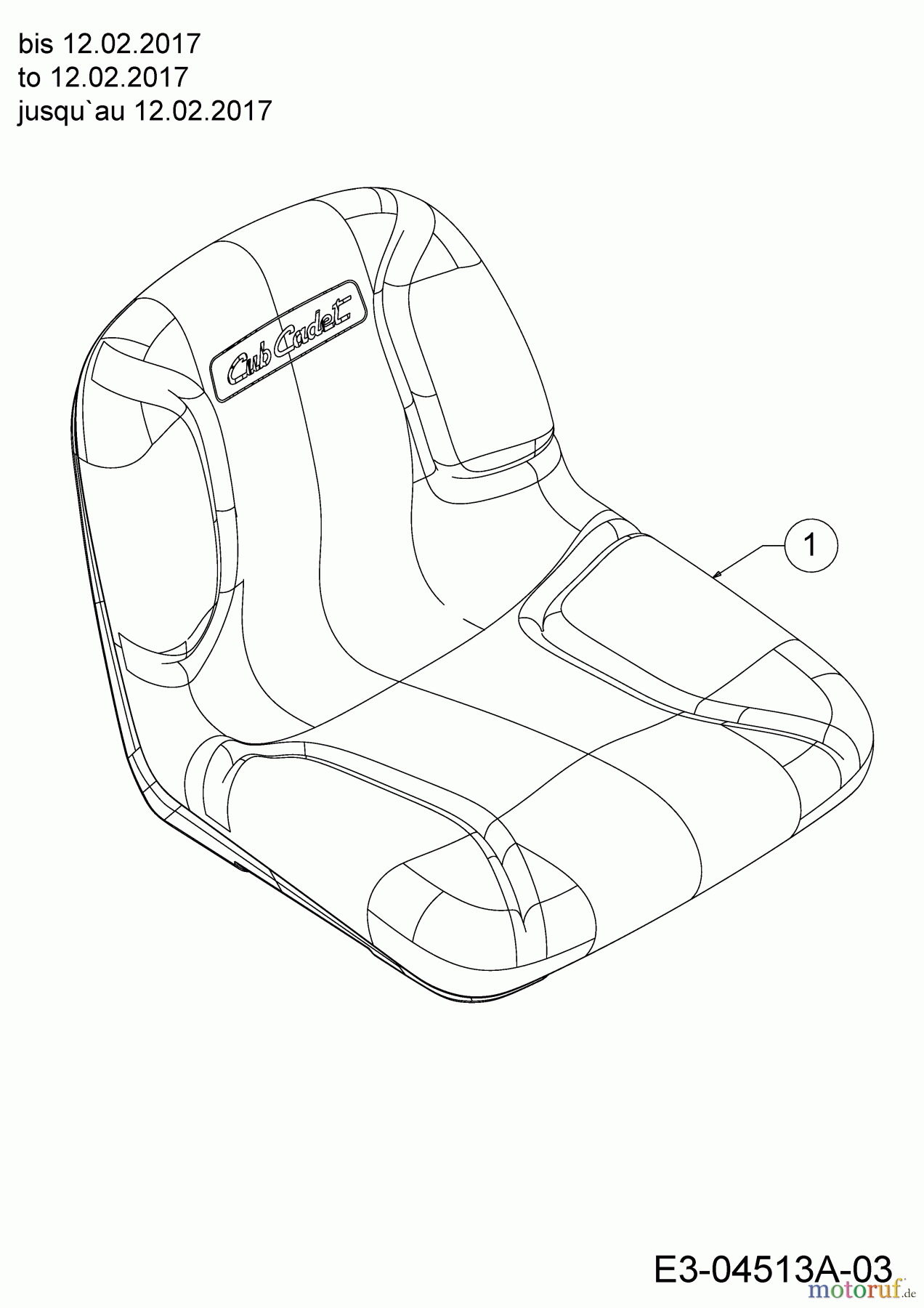  Cub Cadet Lawn tractors XT1 OR95 13A8A1CB330  (2018) Seat to 12.02.2017