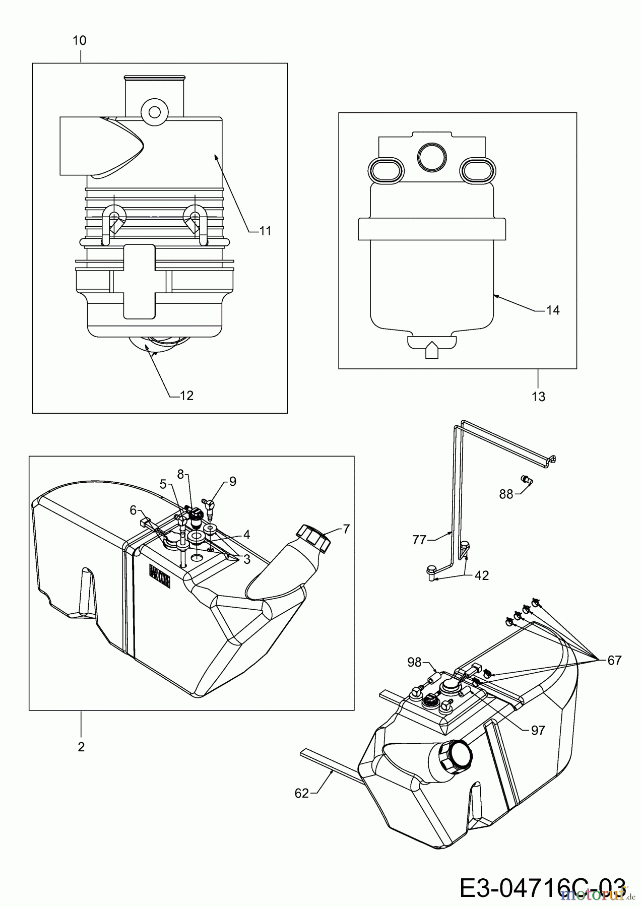  Cub Cadet Utility Vehicle Volunteer 37AK466D603  (2012) Fuel filter, Air cleaner, Fuel tank