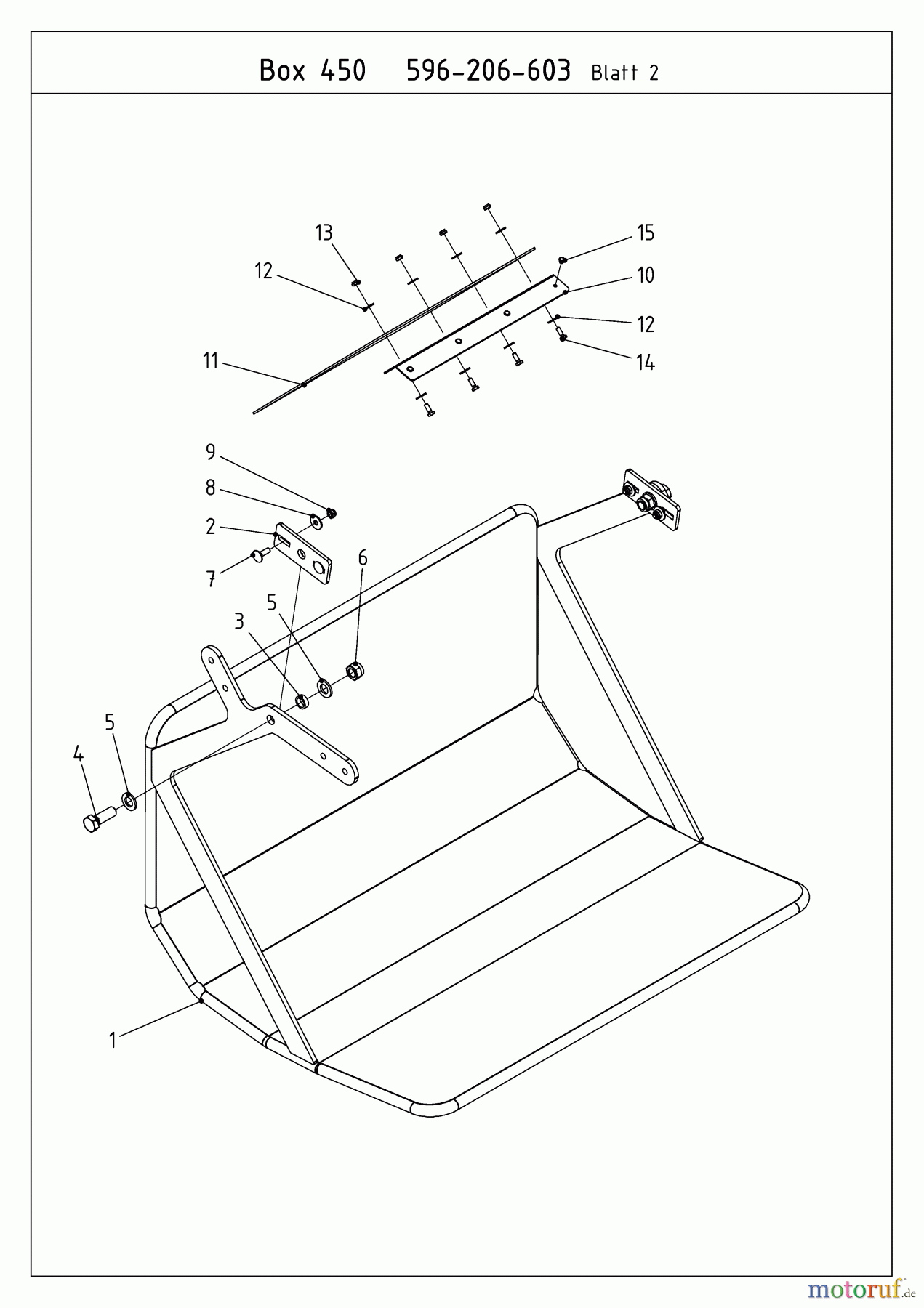  MTD Accessories Accessories compact tractors Grass catcher incl. emptying for CC 2000/3000 RD series, 450 l box without lever 596-206-603  (2009) Flap