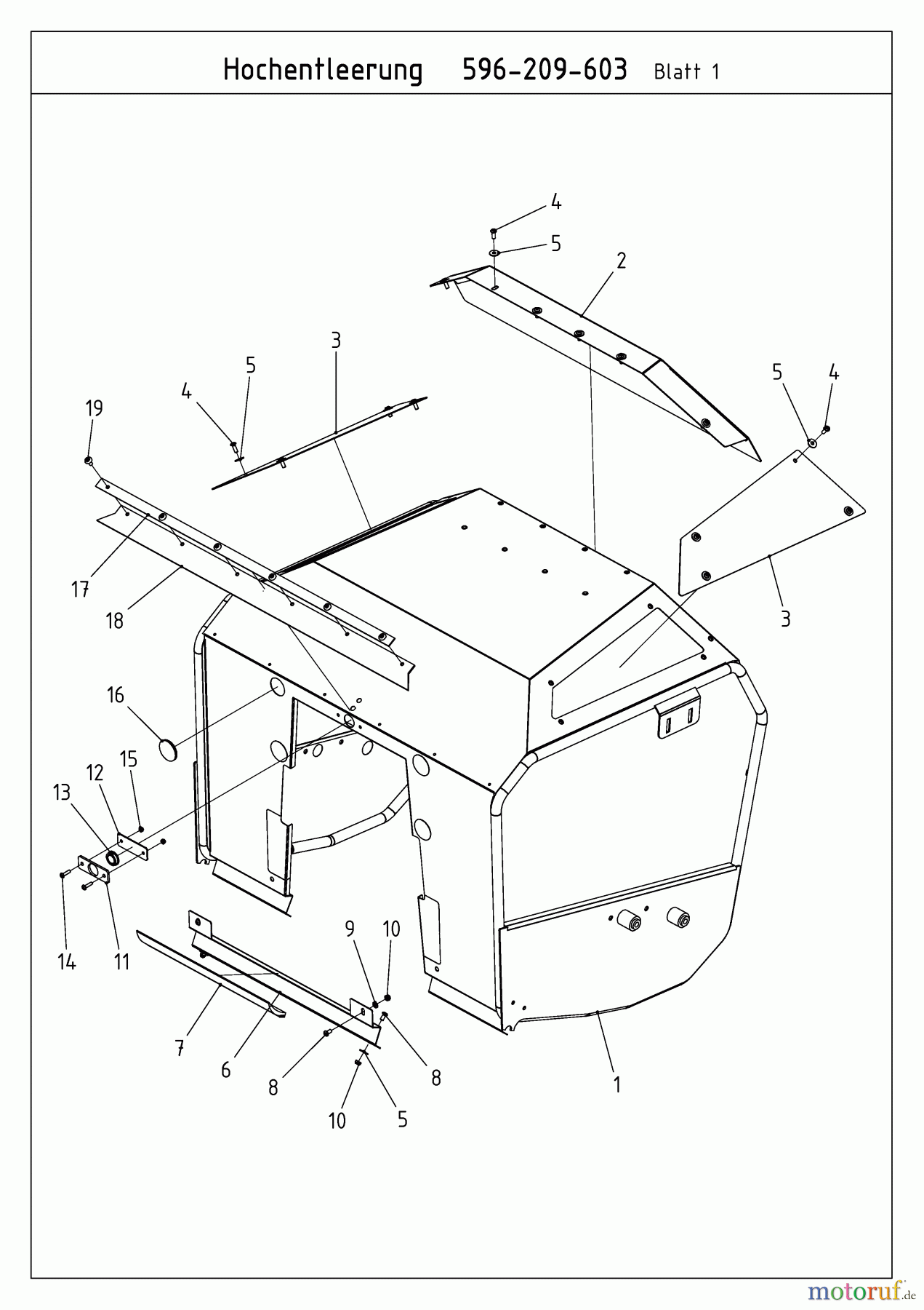  MTD Accessories Accessories compact tractors Grass catcher incl. emptying for CC 2000/3000 RD series, 400 l box with high lift bag (not CC 2250 RD) 596-209-603  (2009) Grass box high lift bag