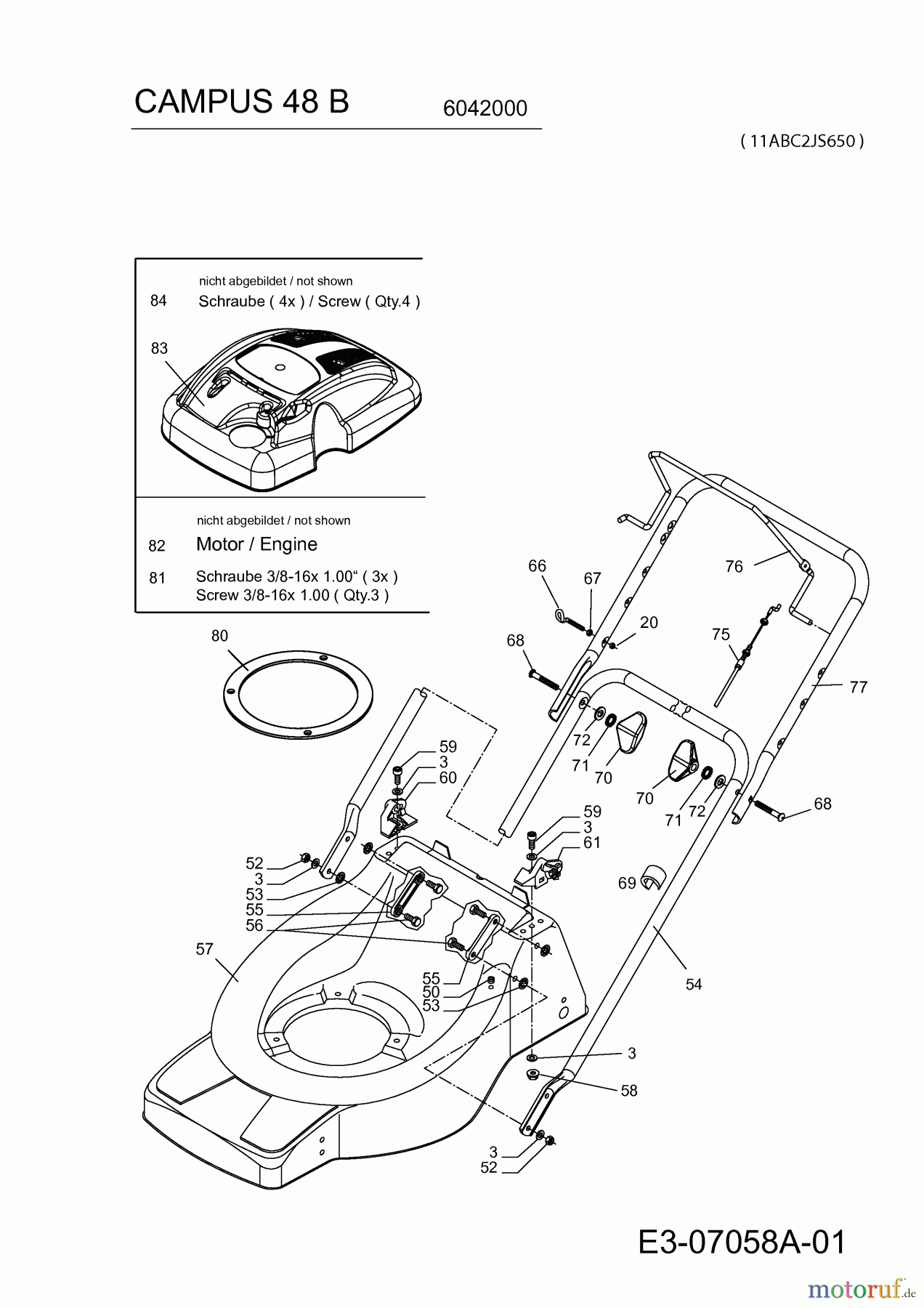  Wolf-Garten Petrol mower Campus 48 B 6042000  (2011) Deck housing, Engine, Handle