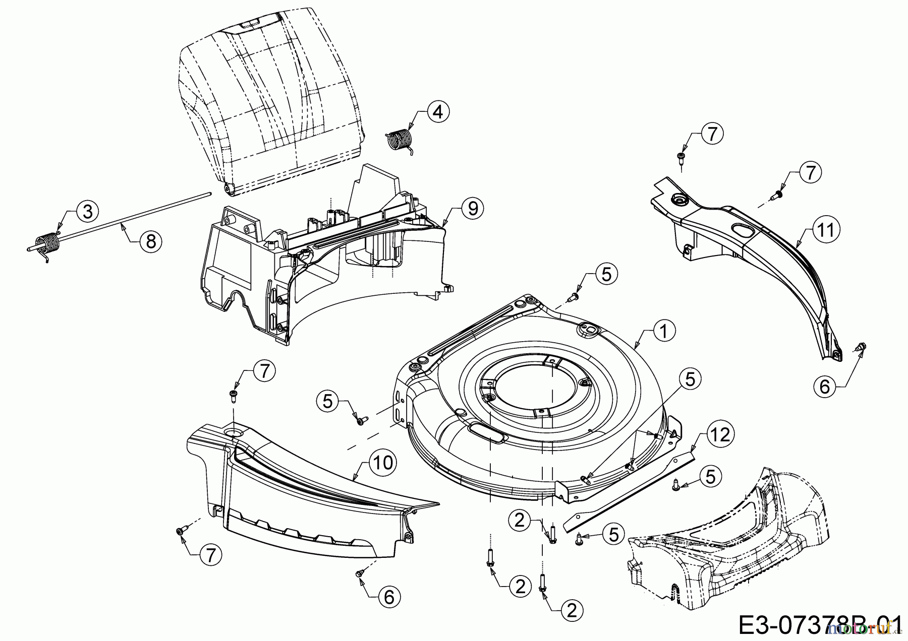  Cub Cadet Petrol mower self propelled CC 53 SPB V 12BVQ56K603  (2015) Rear baffle, Deck housing, Rod for rear flap, Side cover panels