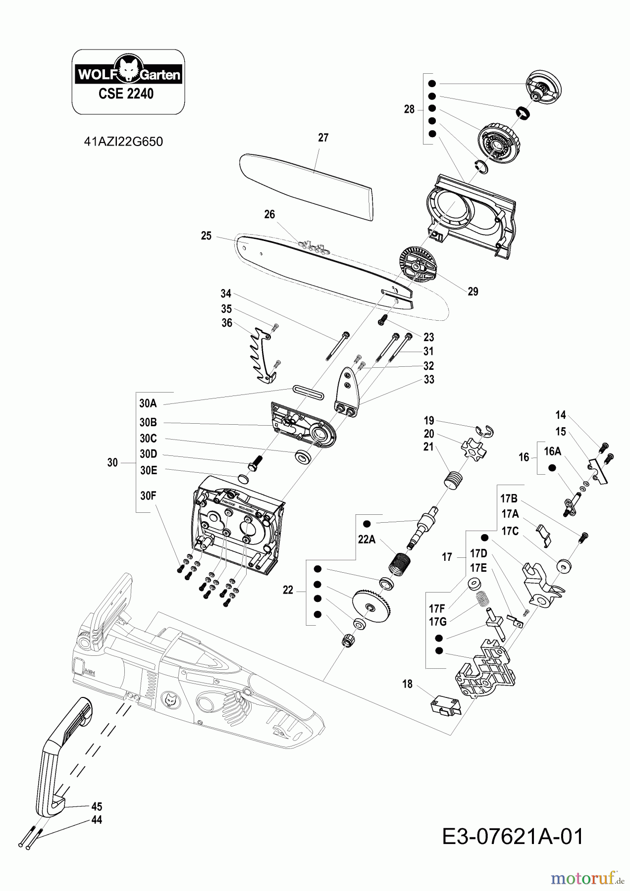  Wolf-Garten Electrical chain saws CSE 2240 41AZI22G650  (2018) Chain, Guide bar