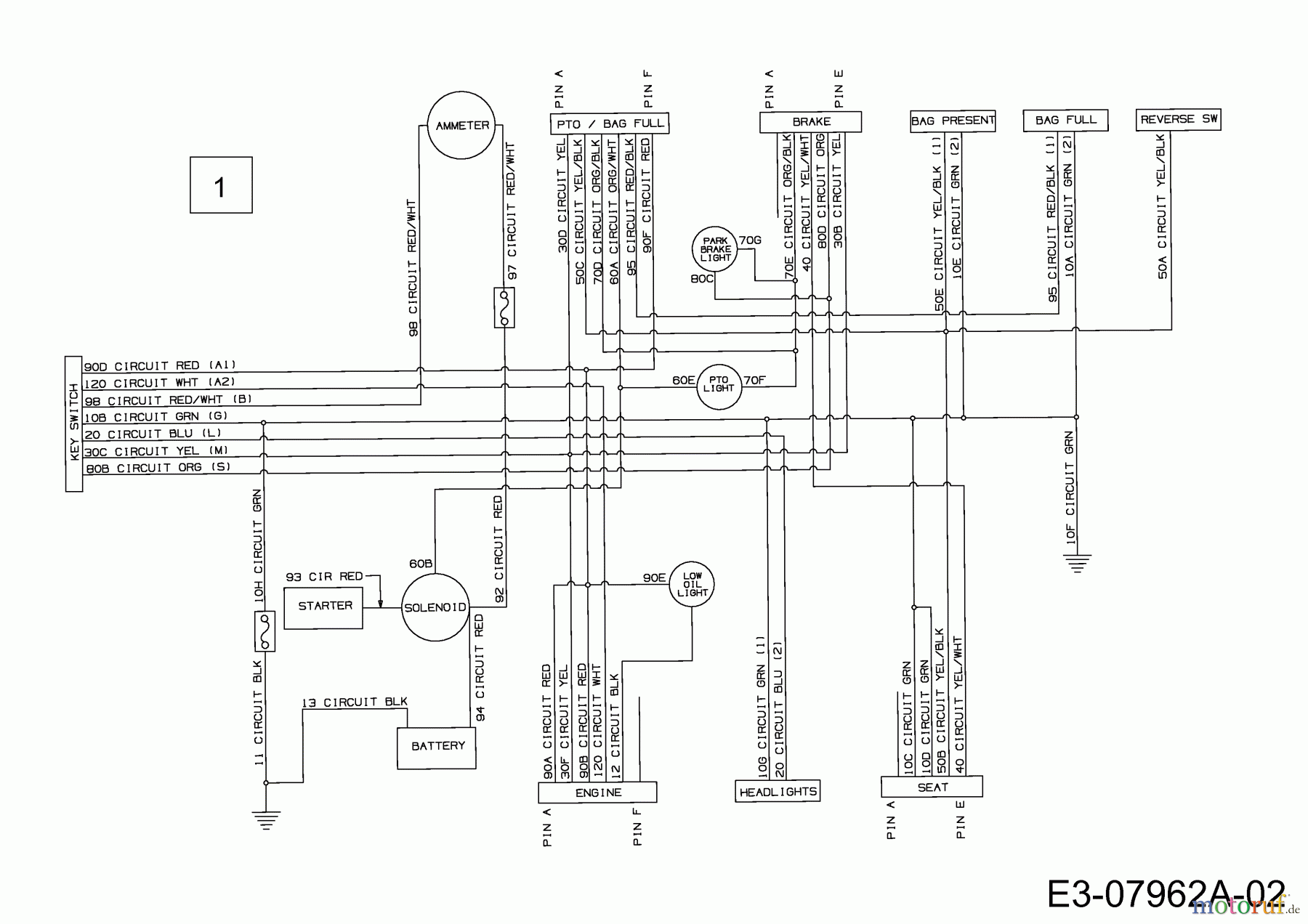  MTD Lawn tractors SE 135 A 13AA508E670  (2002) Wiring diagram