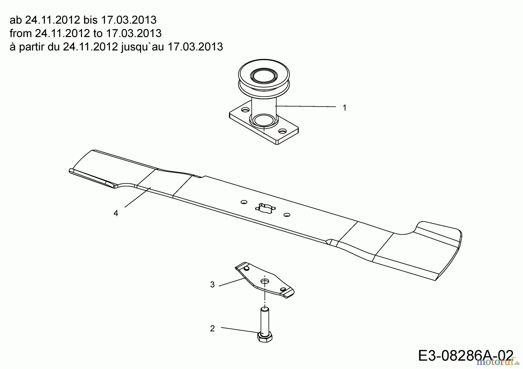  Massey Ferguson Petrol mower self propelled MF 53 SPK 12A-Q57D695  (2013) Blade, Blade adapter from 24.11.2012 to 17.03.2013