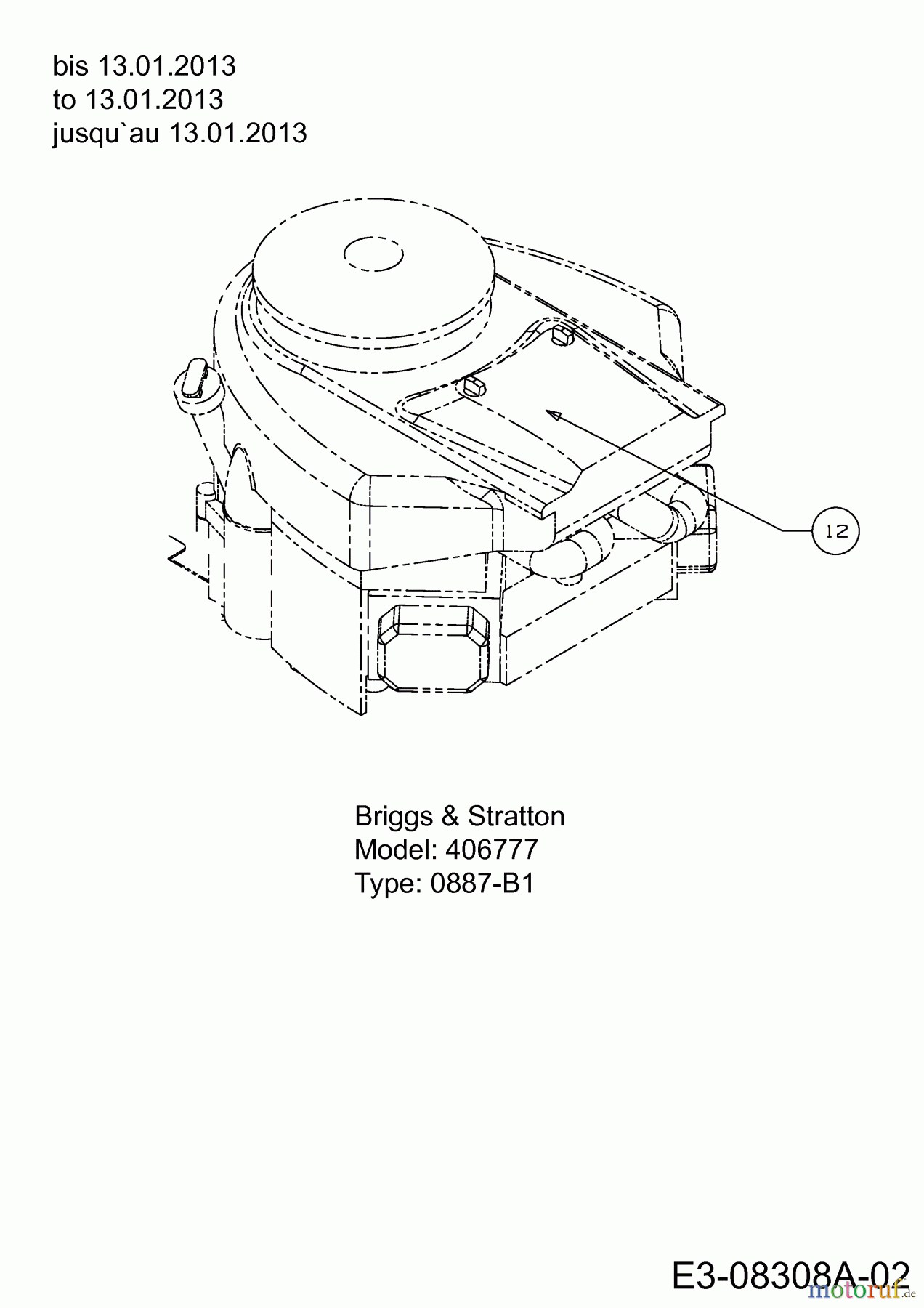  Blisar Lawn tractors GG 202 13BT763G607  (2013) Engine Briggs & Stratton to 13.01.2013