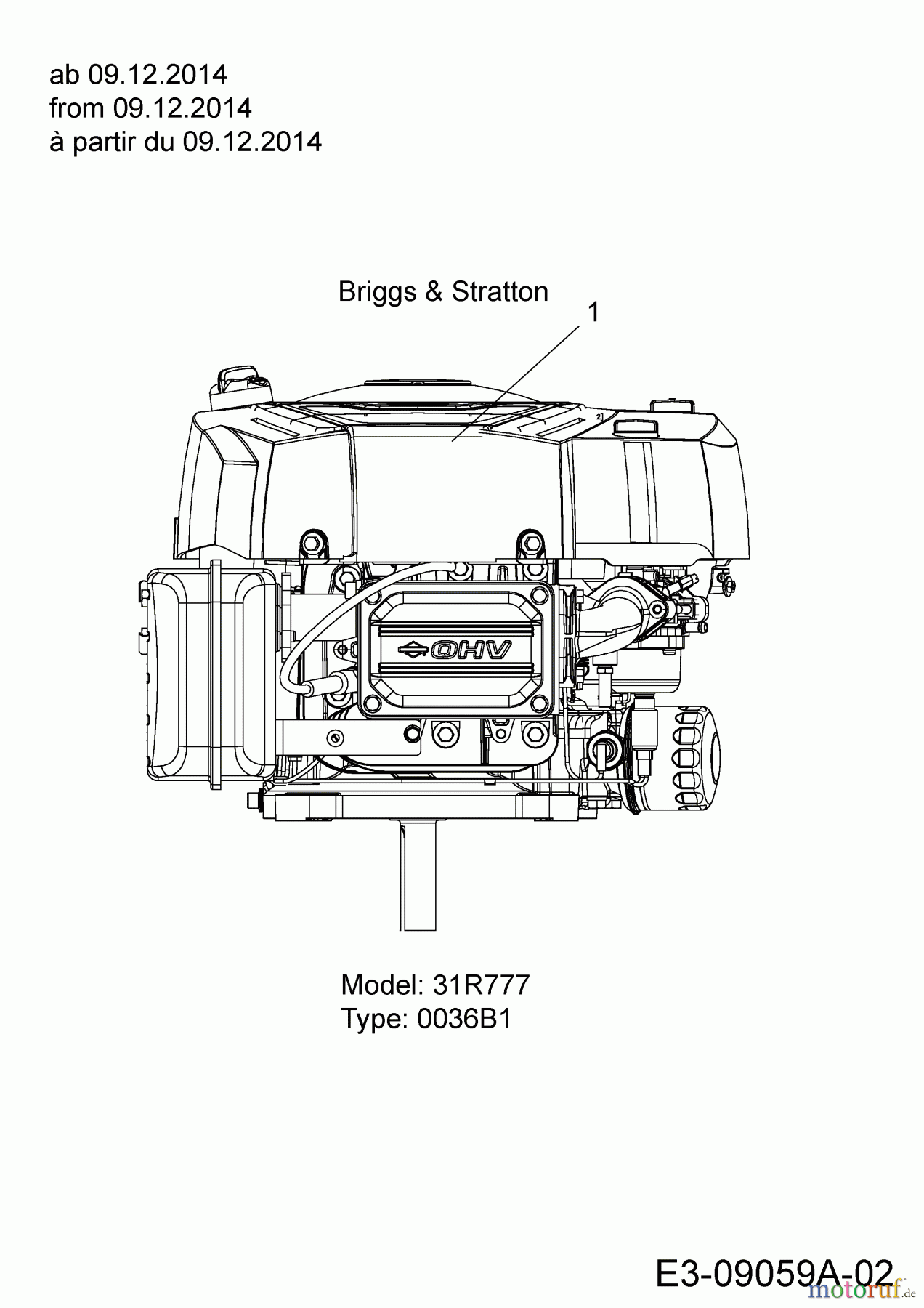  Massey Ferguson Lawn tractors MF 42-18 ASD 13AD90GG695  (2015) Engine Briggs & Stratton from 09.12.2014